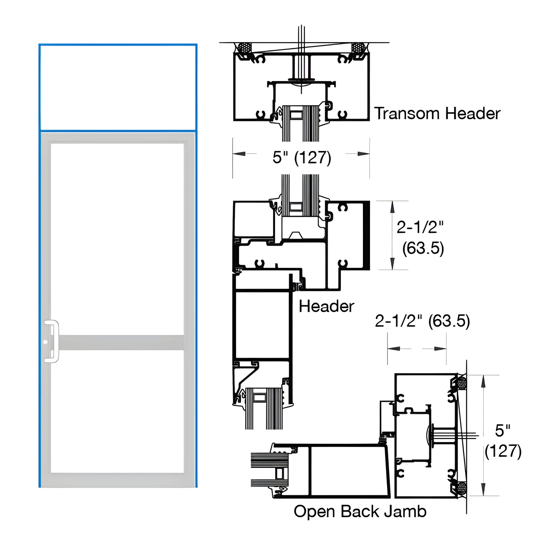 CRL-U.S. Aluminum IG600 Series Custom KYNAR® Paint Custom Transom Butt Hinge Door Frame