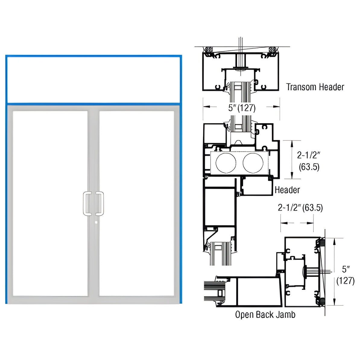 CRL-U.S. Aluminum IG600 Series Custom KYNAR® Paint Custom Transom Door Frame for Geared Hinged and Overhead Concealed Closer