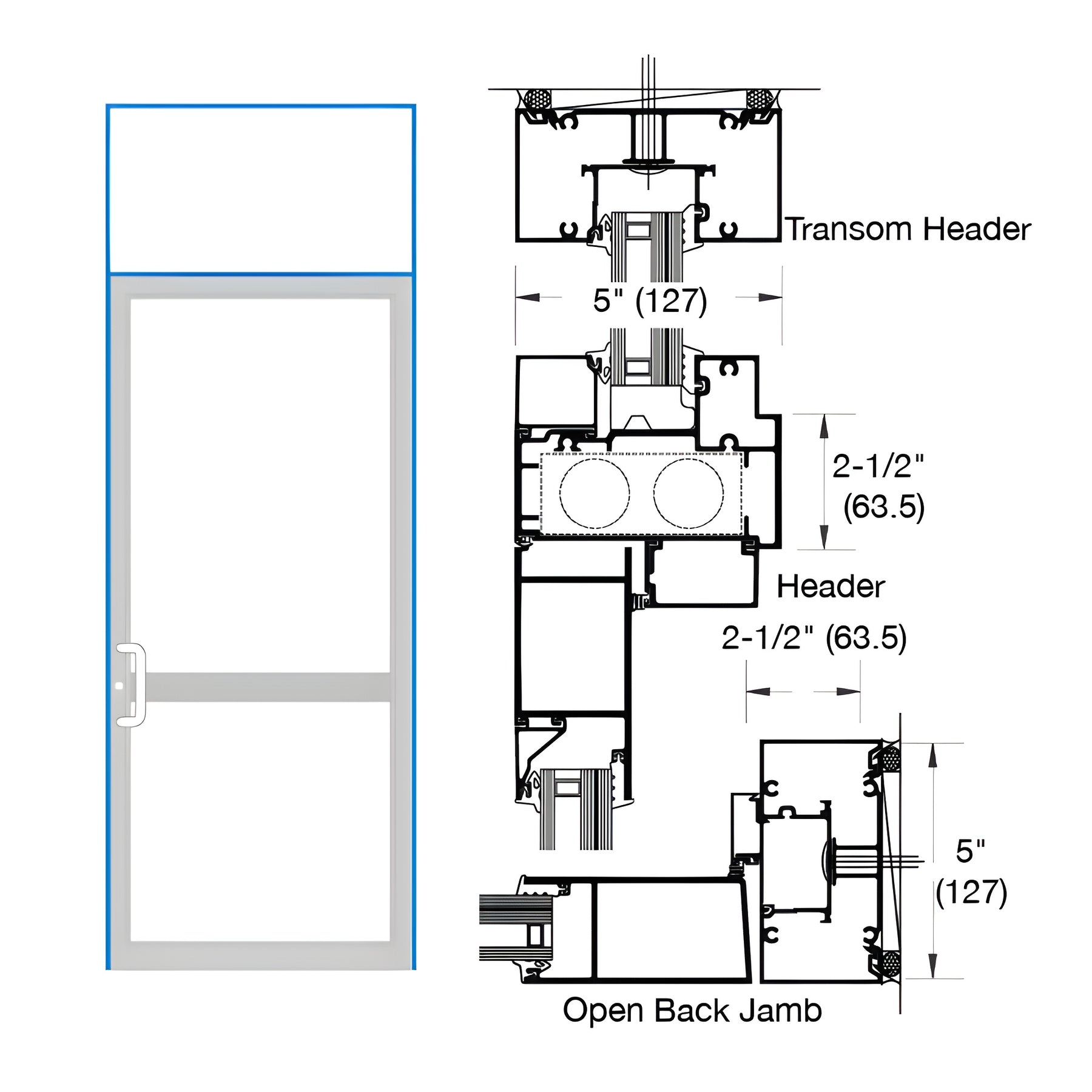 CRL-U.S. Aluminum IG600 Series Custom KYNAR® Paint Custom Transom Door Frame for Butt Hinge, CVR Panic, and Overhead Concealed Closer