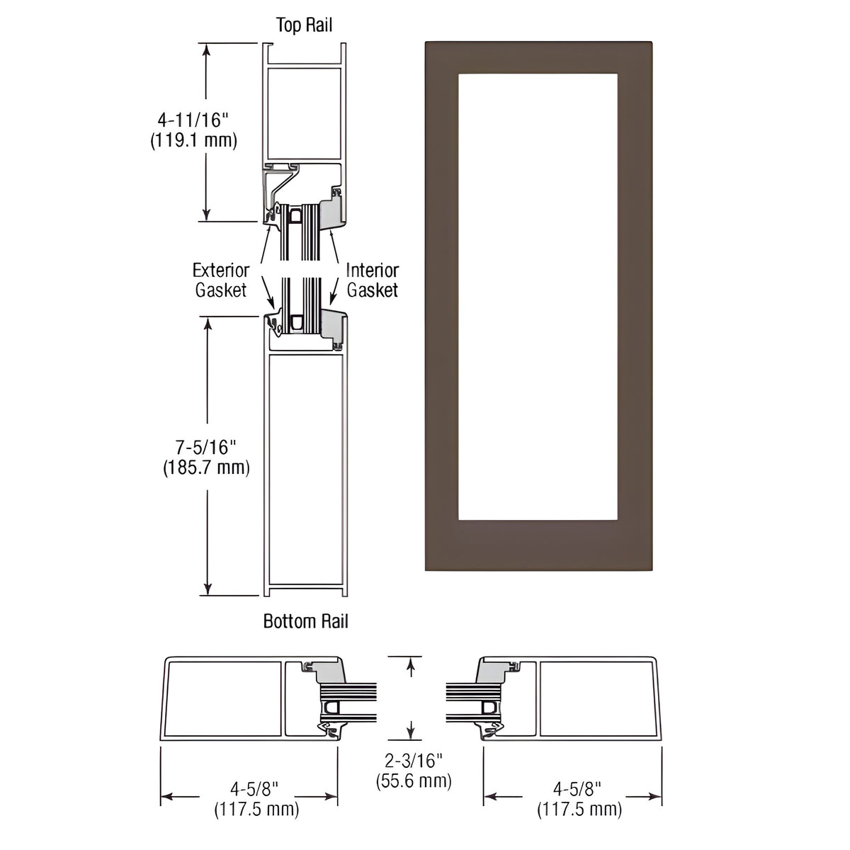 CRL-U.S. Aluminum IG600 Series Dark Bronze/Black Anodized Class 1 Blank Single Hurricane Resistant Offset Hung Entrance Door- No Prep