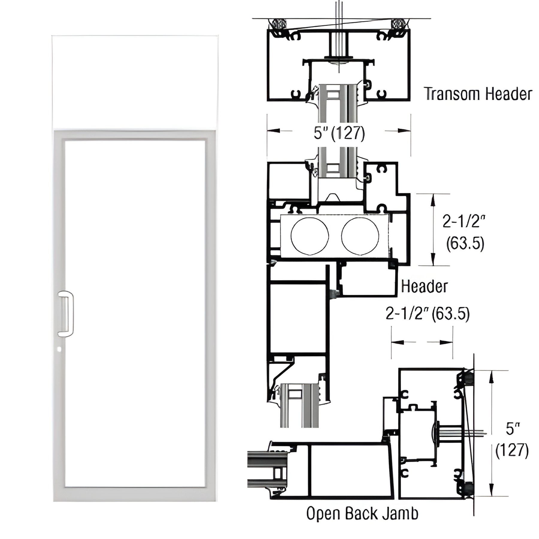 CRL-U.S. Aluminum IG600 Series White KYNAR® Paint Custom Transom Door Frame for Butt Hinge and Overhead Concealed Closer