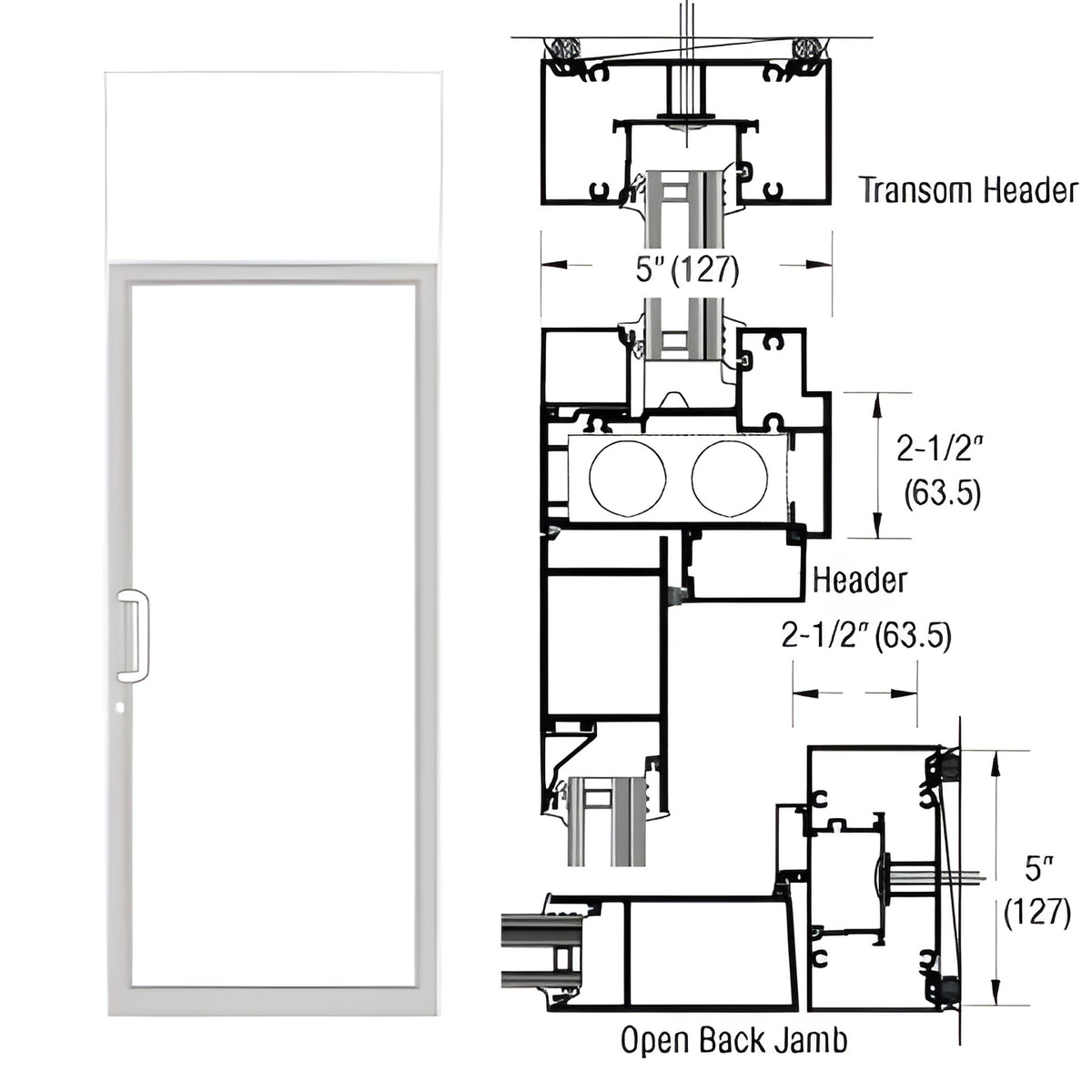 CRL-U.S. Aluminum IG600 Series White KYNAR® Paint Custom Transom Door Frame for Geared Hinged and Overhead Concealed Closer
