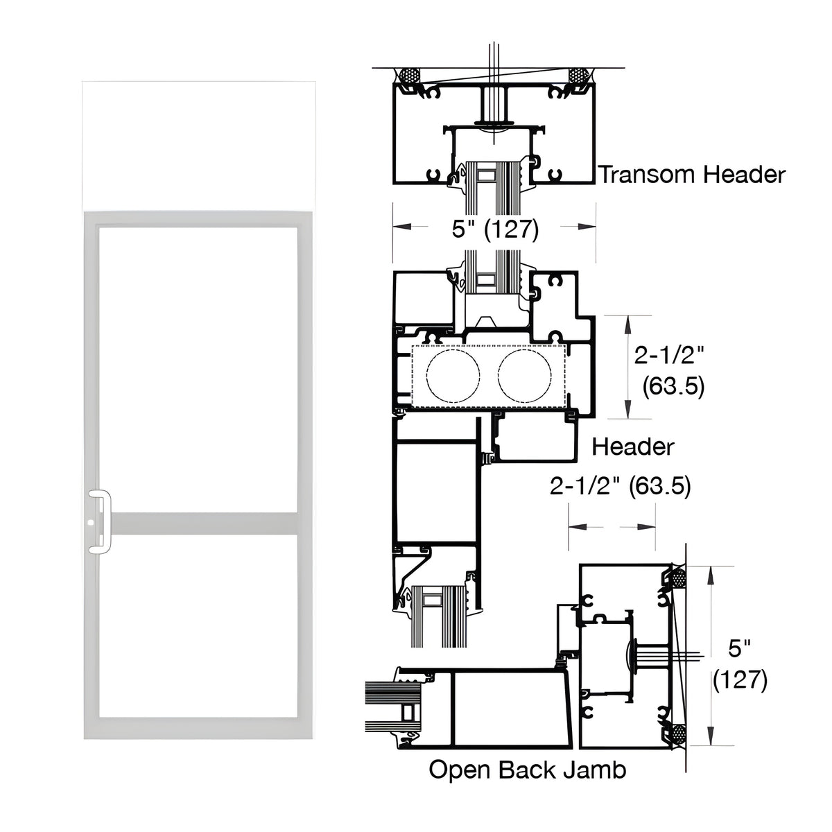 CRL-U.S. Aluminum IG600 Series White KYNAR® Paint Custom Transom Door Frame for Butt Hinge, CVR Panic, and Overhead Concealed Closer