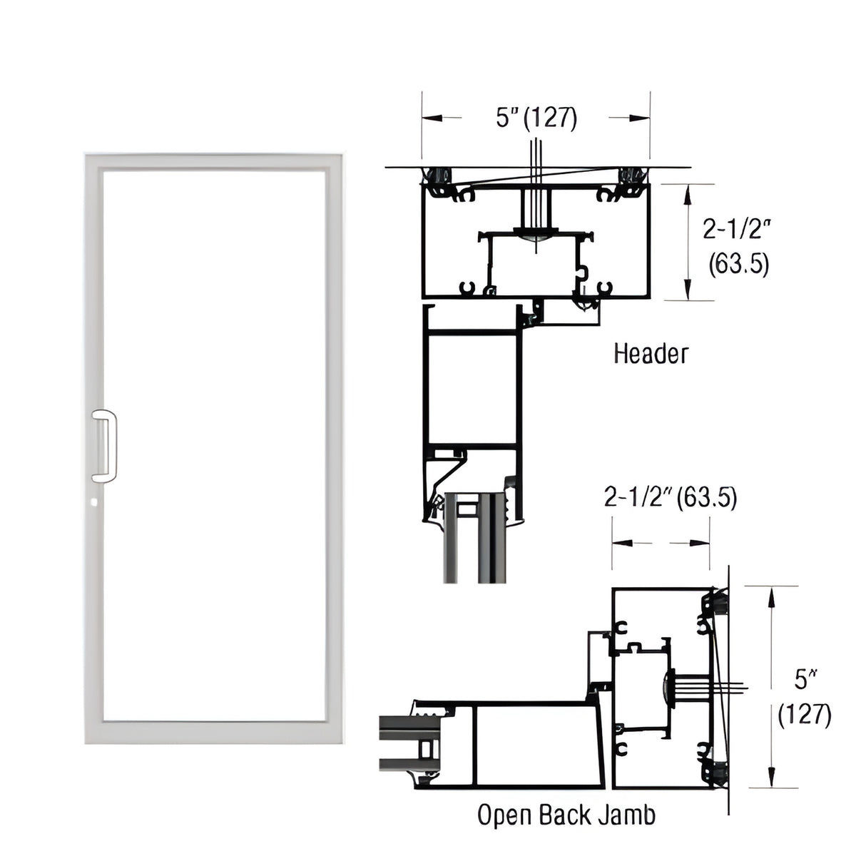 CRL-U.S. Aluminum IG600 Series White KYNAR® Paint Custom Up/Over Door Frame for Geared Hinge, Deadbolt Strike, and Surface Closer