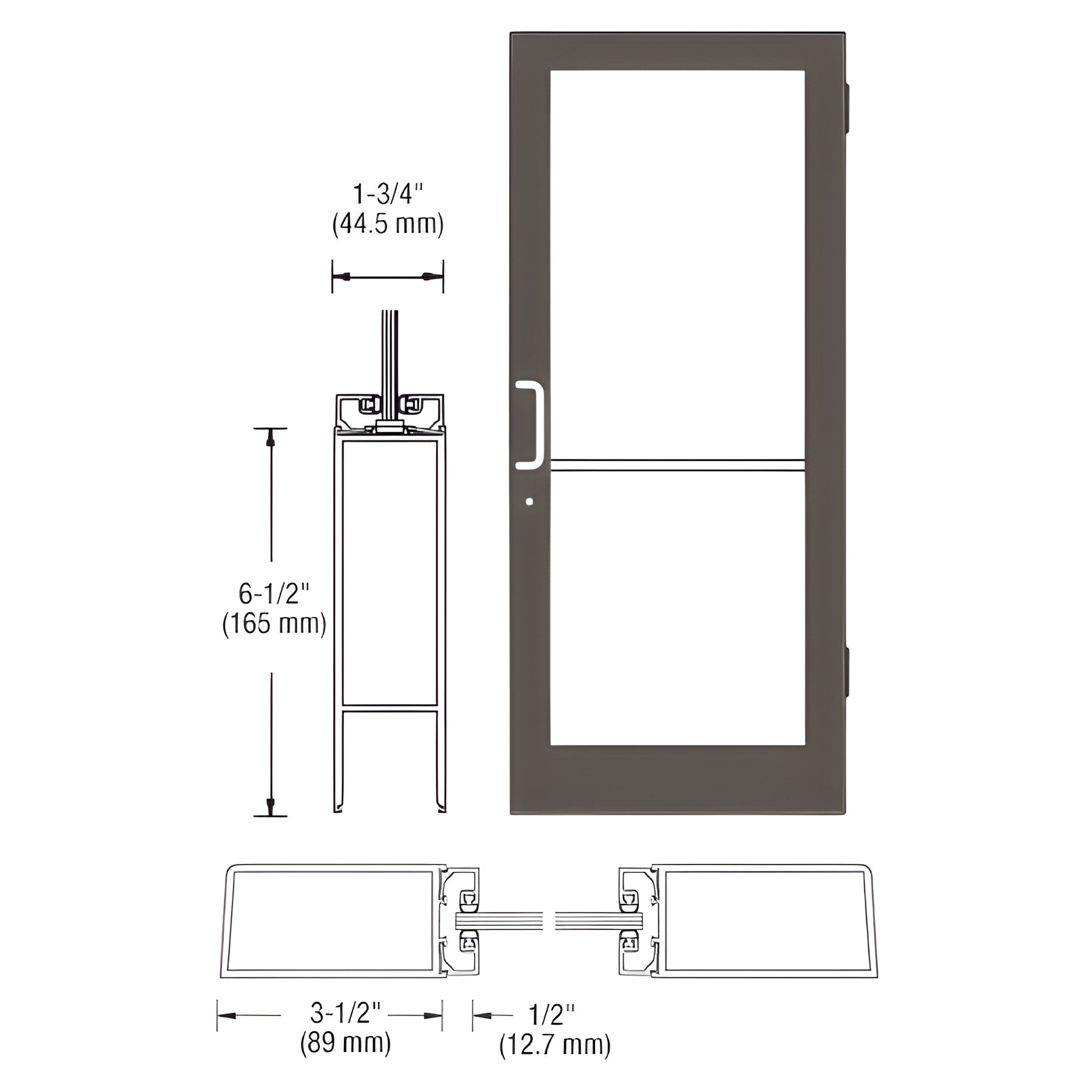 CRL-U.S. Aluminum Series 400 Bronze Black Anodized Custom Single 36" x 84" Medium Stile Butt Hinge Entrance Door