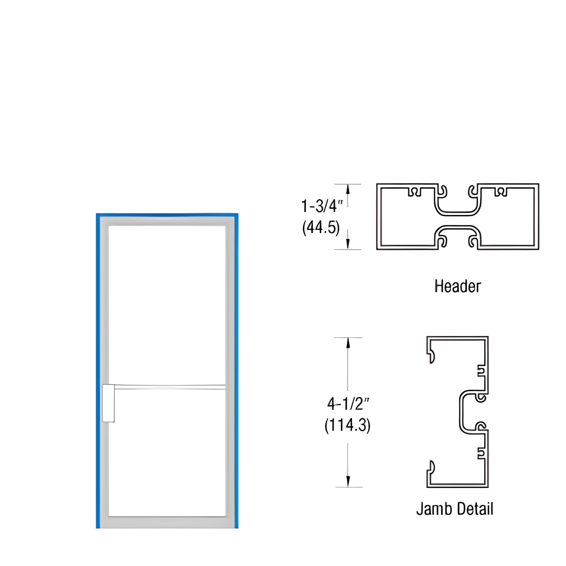 CRL-U.S. Aluminum White KYNAR® Paint 1-3/4" x 4-1/2" Up and Over Butt Hung Non Impact Frame for 36" x 84" Door Opening MS Lock Left Hand Swing Out