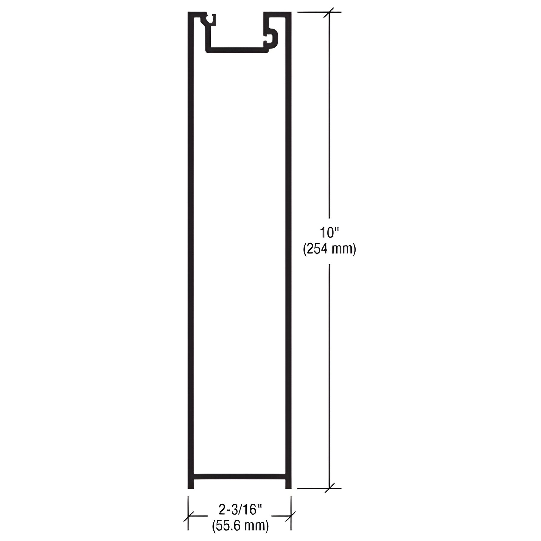 CRL-U.S. Aluminum White KYNAR® Paint 10" A.D.A. Bottom Rail for 9/16" Glass - 12'-2"