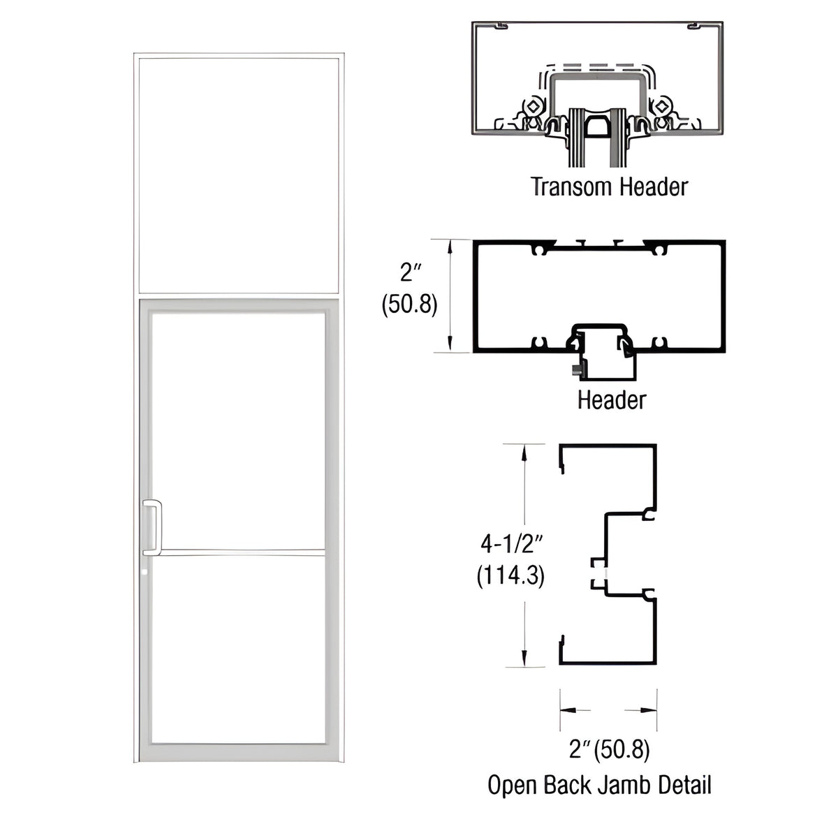 CRL-U.S. Aluminum White KYNAR® Paint 38" x 126" Series IT451 Open Back Offset Pivot Transom Door Frame Complete (1FT)