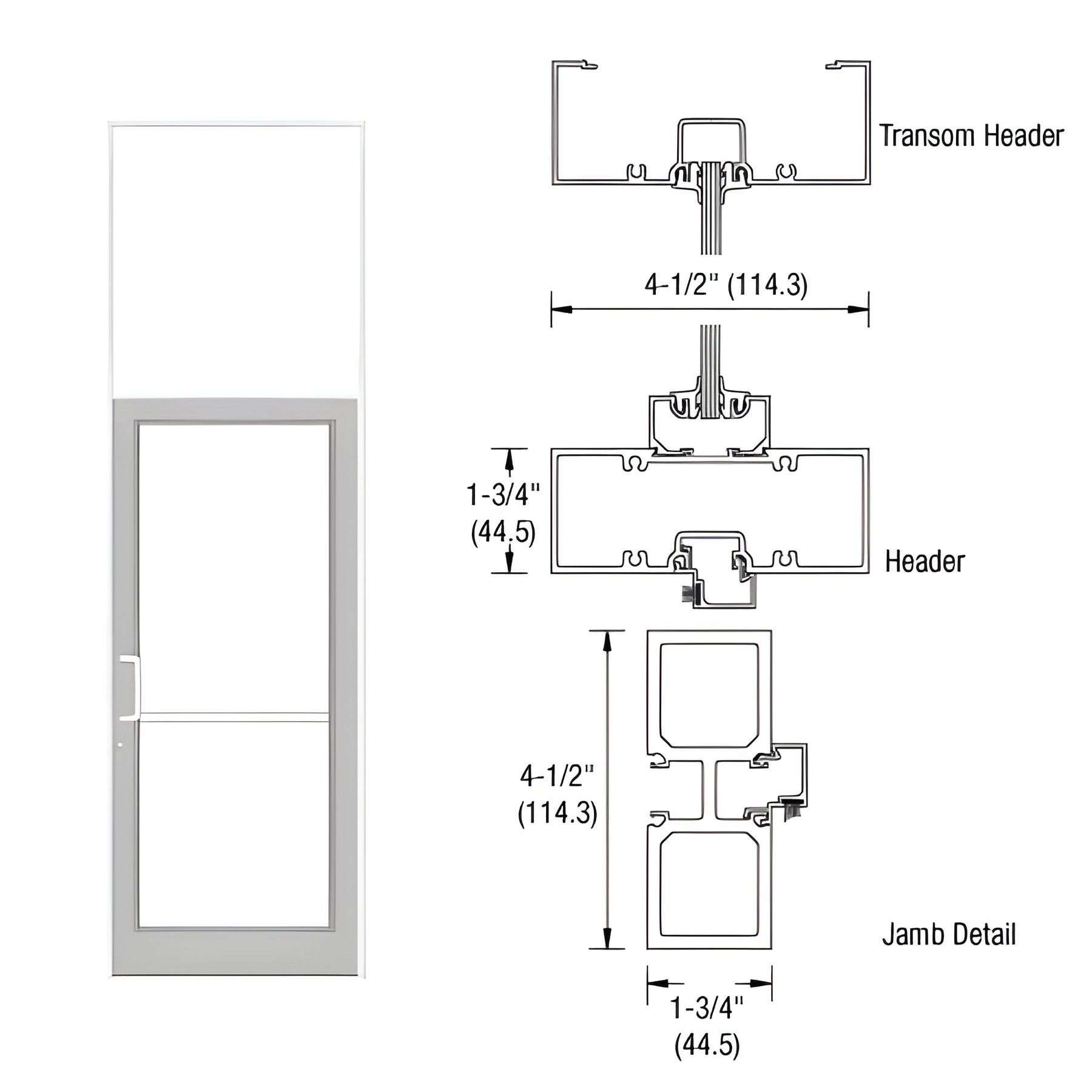 CRL-U.S. Aluminum White KYNAR® Paint 39-1/2" x 126" Series DF800 Tubular Butt Hinge Transom Frame Complete (1FT)