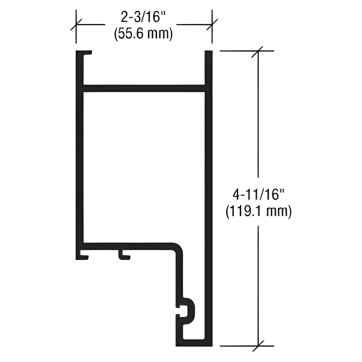 CRL-U.S. Aluminum White KYNAR® Paint 4-11/16" Top Rail for 9/16" Glass - 21'