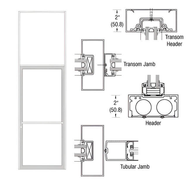CRL-U.S. Aluminum White KYNAR® Paint 40" x 126" 451 Series Transom Single Door Frame for Center Hung OHCC