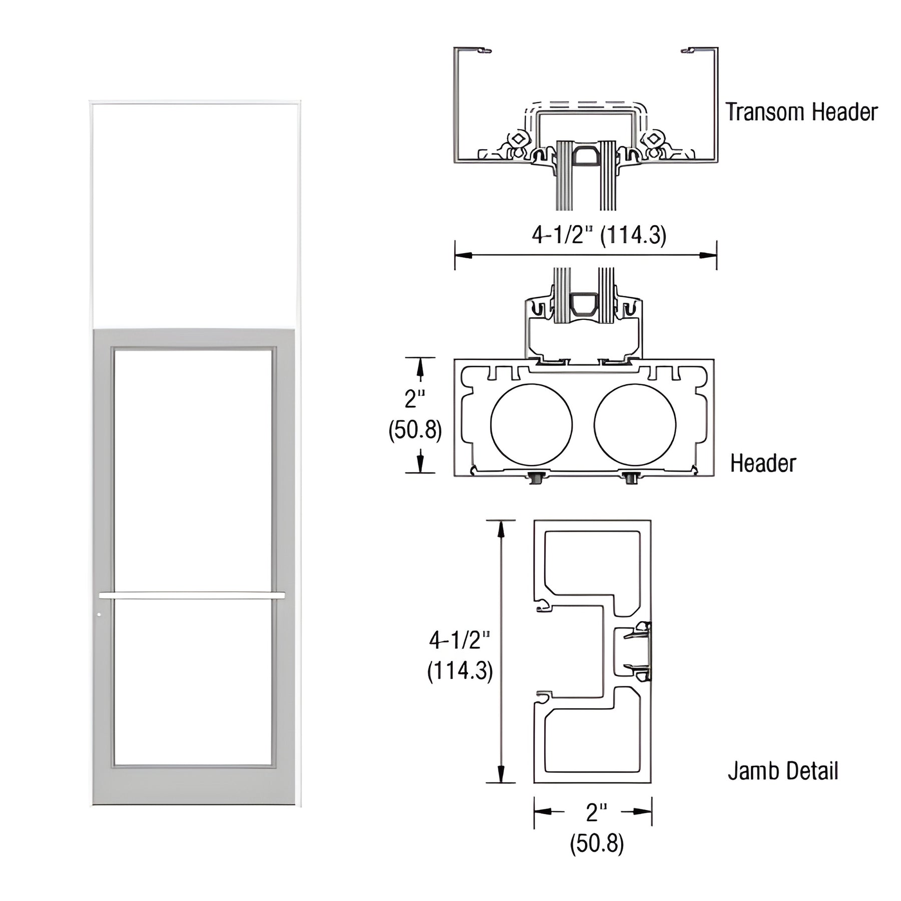 CRL-U.S. Aluminum White KYNAR® Paint 40" x 126" Series DF800 Tubular Center Hung Transom Frame Complete (1FT)