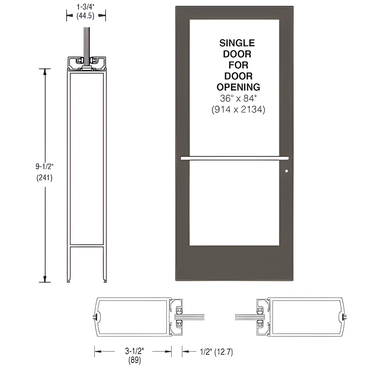 CRL-U.S. Aluminum White KYNAR® Paint 400 Series Medium Stile (LHR) HLSO Single 3'0 x 7'0 Center Hung for OHCC w/Standard Push Bars Complete ADA Door(s) with Lock Indicator, Cyl Guard