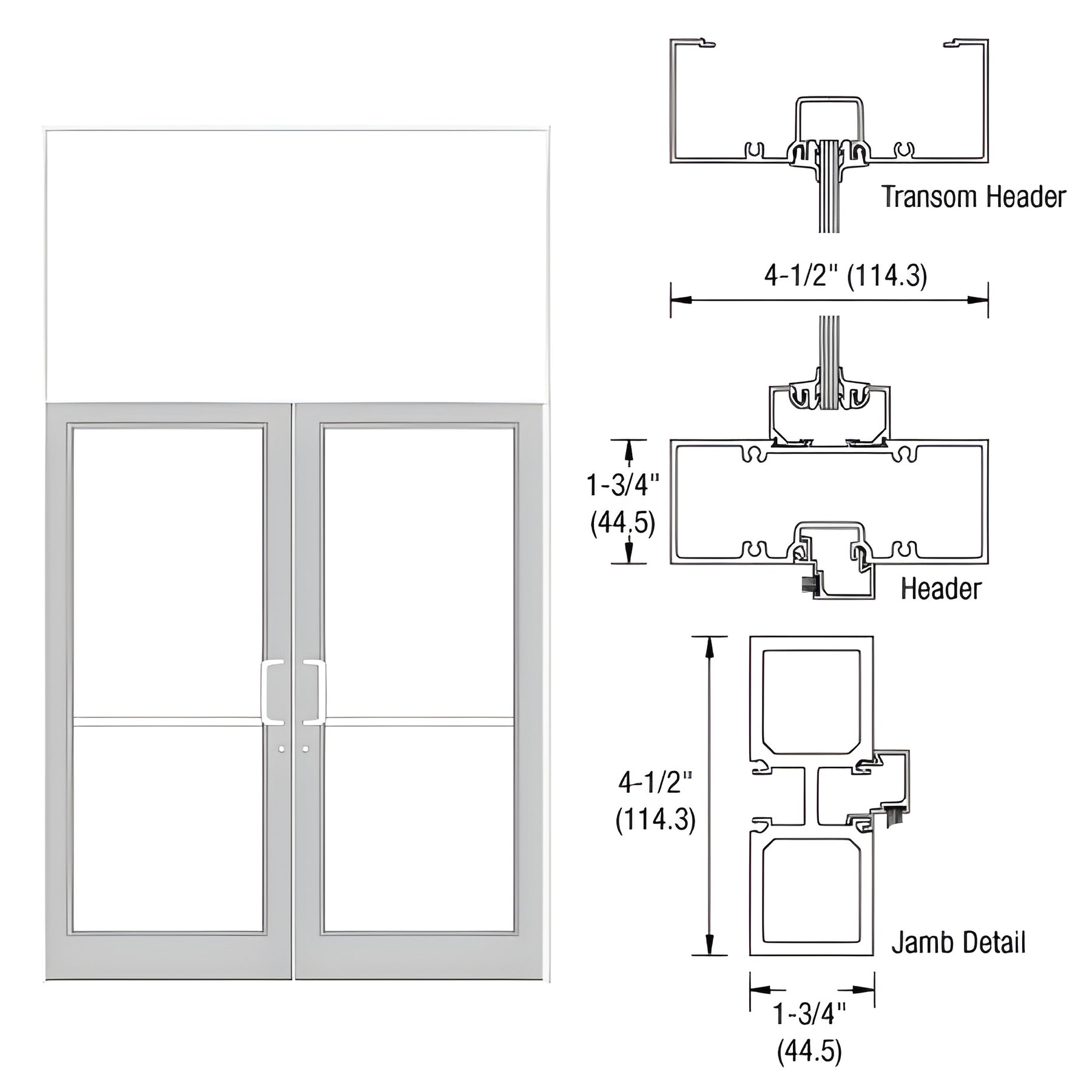CRL-U.S. Aluminum White KYNAR® Paint 75-1/2" x 126" Series DF800 Tubular Butt Hinge Transom Frame Complete (2FT)