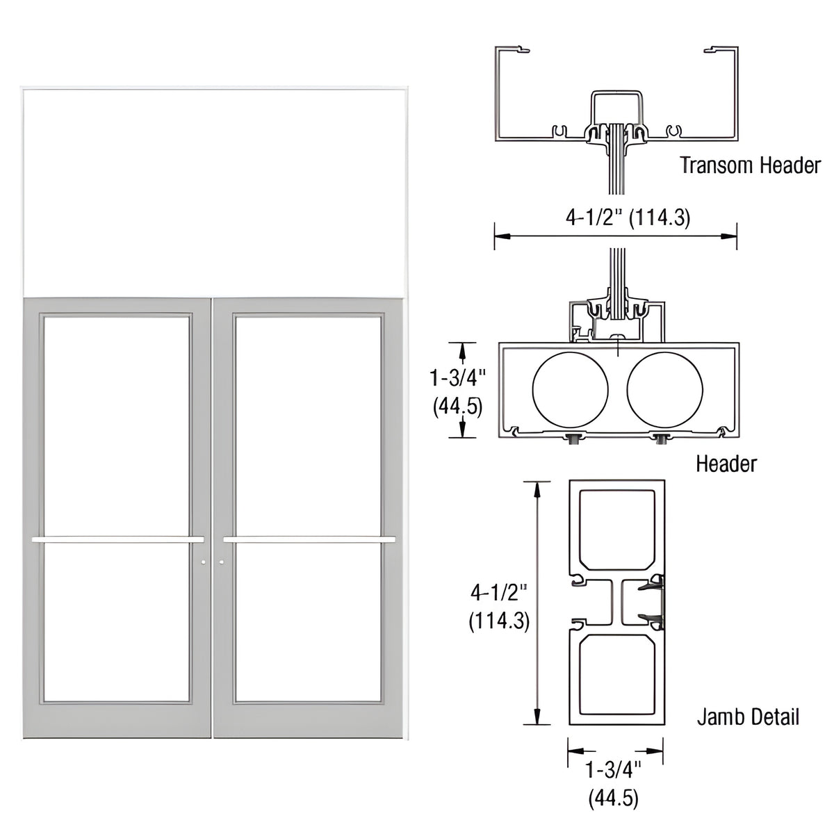 CRL-U.S. Aluminum White KYNAR® Paint 75-1/2" x 126" Series DF800 Tubular Center Hung Transom Frame Complete (2FT)
