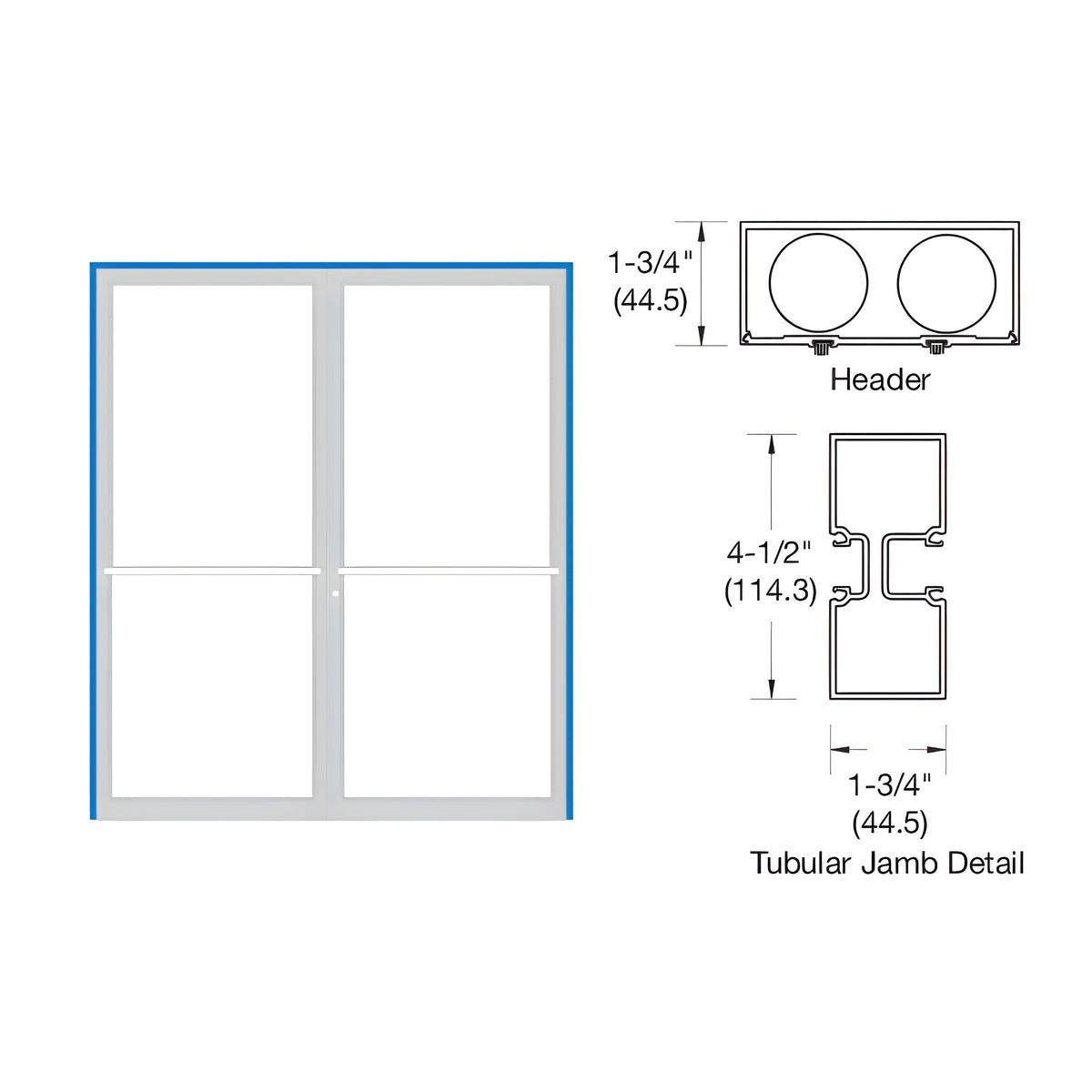 CRL-U.S. Aluminum White KYNAR® Paint 75-1/2" x 85-3/4" 450 Series Up and Over Double Door Frame for Center Hung OHCC