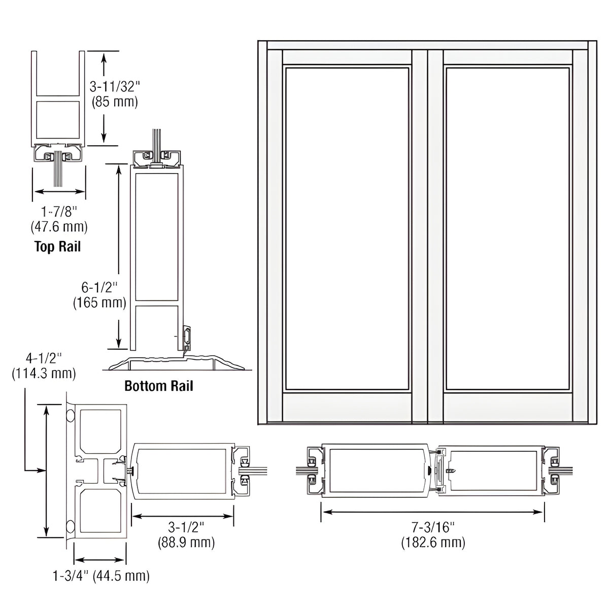 CRL-U.S. Aluminum White KYNAR® Paint Blank Pair Series 800 Durafront Medium Stile Center Hung Entrance Doors- No Prep