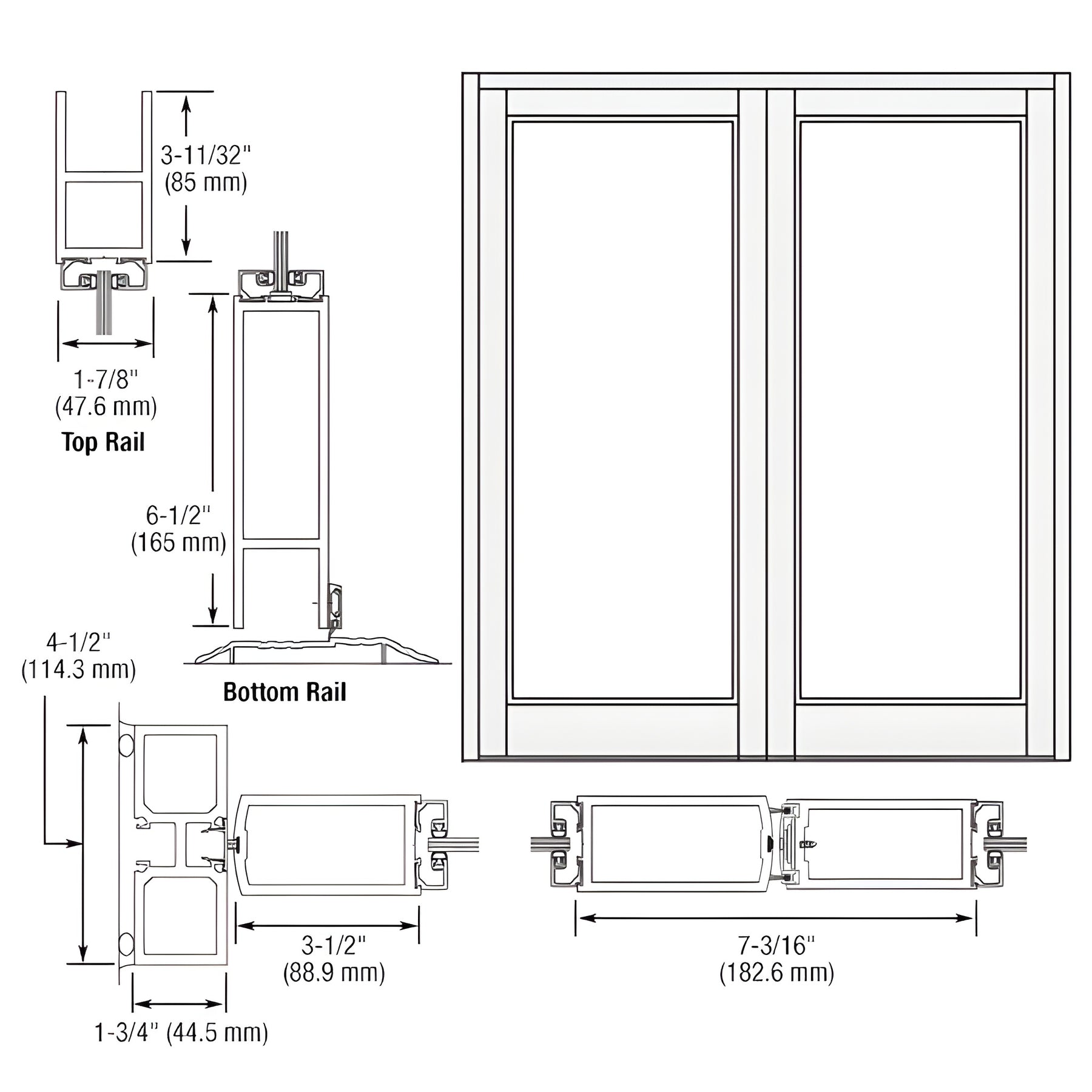 CRL-U.S. Aluminum White KYNAR® Paint Blank Pair Series 800 Durafront Medium Stile Center Hung Entrance Doors- No Prep
