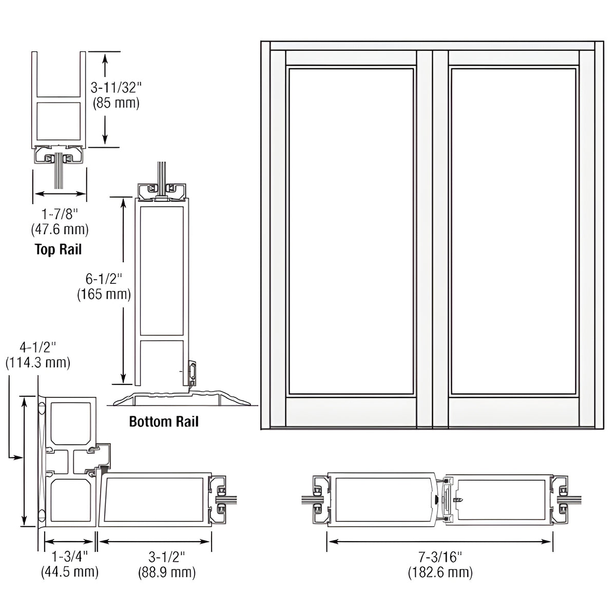 CRL-U.S. Aluminum White KYNAR® Paint Blank Pair Series 800 Durafront Medium Stile Offset Hung Entrance Doors- No Prep