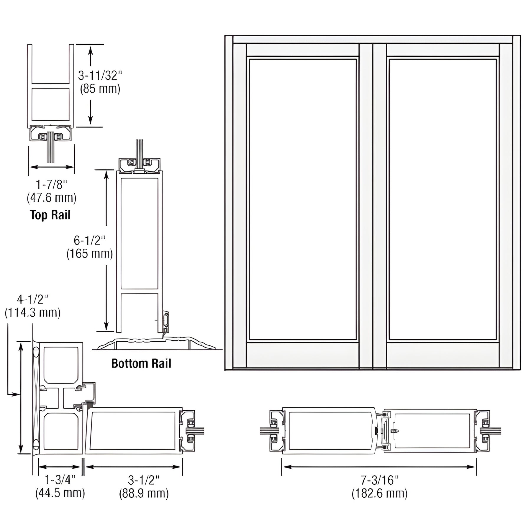 CRL-U.S. Aluminum White KYNAR® Paint Blank Pair Series 800 Durafront Medium Stile Offset Hung Entrance Doors- No Prep