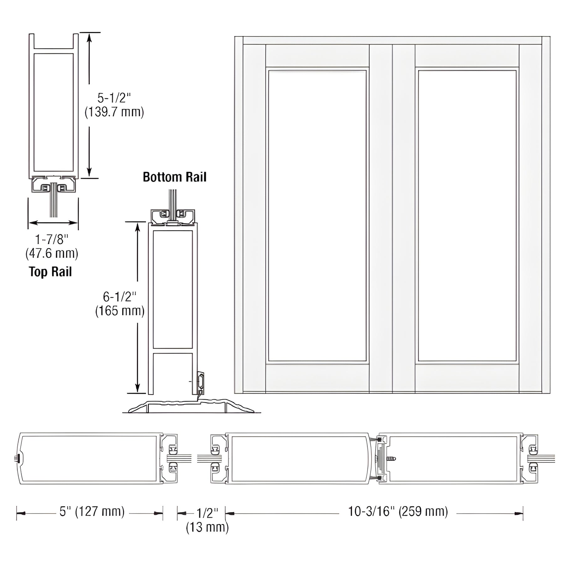 CRL-U.S. Aluminum White KYNAR® Paint Blank Pair Series 850 Durafront Wide Stile Center Hung Entrance Doors- No Prep