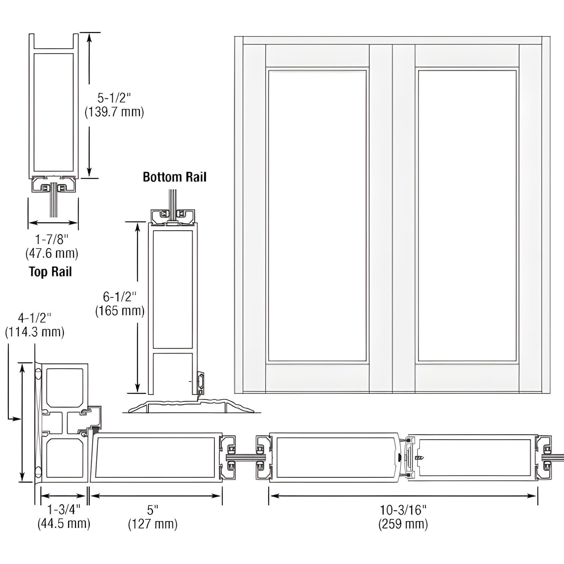 CRL-U.S. Aluminum White KYNAR® Paint Blank Pair Series 850 Durafront Wide Stile Offset Hung Entrance Doors - No Prep