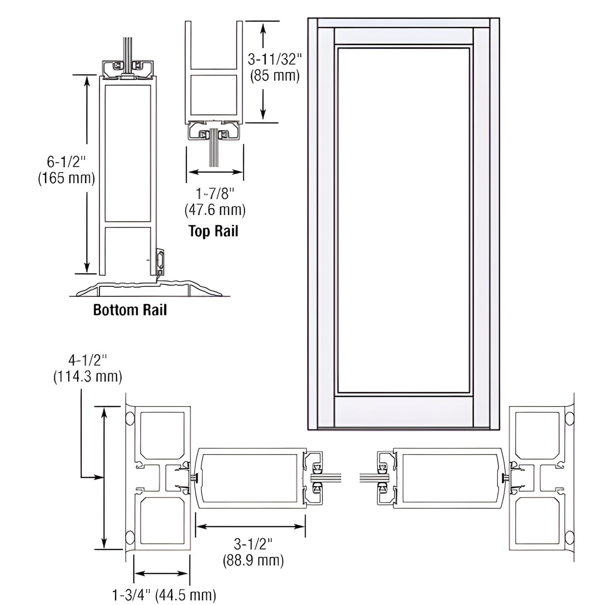 CRL-U.S. Aluminum White KYNAR® Paint Blank Single Series 800 Durafront Medium Stile Center Hung Entrance Door- No Prep