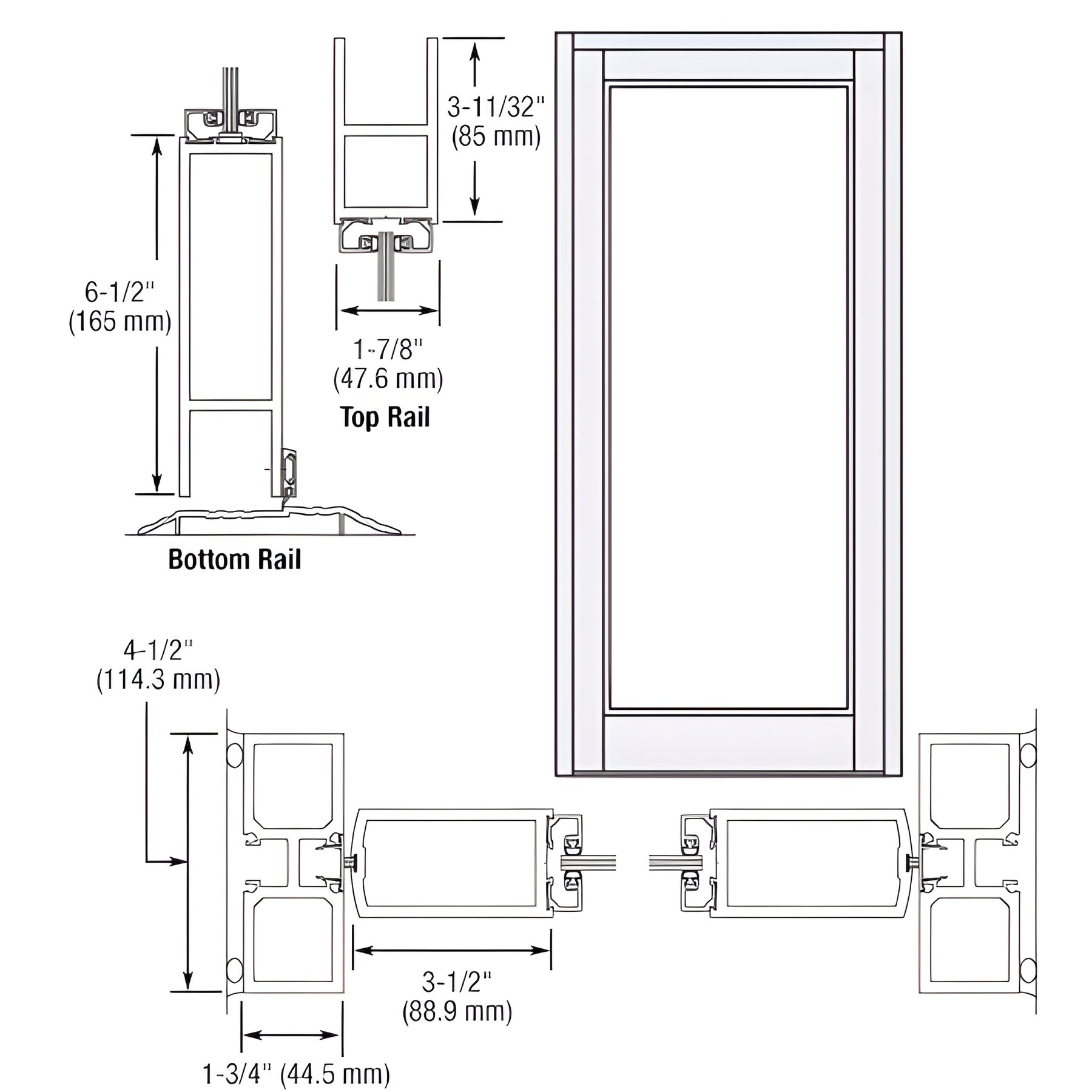 CRL-U.S. Aluminum White KYNAR® Paint Blank Single Series 800 Durafront Medium Stile Center Hung Entrance Door- No Prep