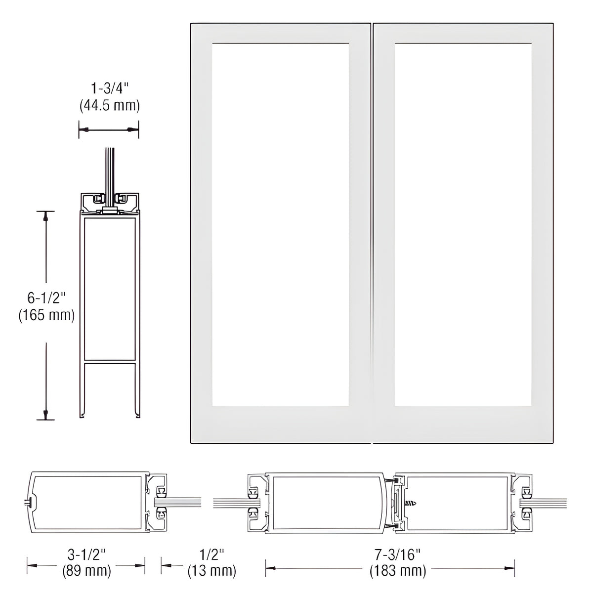 CRL-U.S. Aluminum White KYNAR® Paint Custom Blank Pair 400 Medium Stile Center Hung Entrance Doors - No Prep