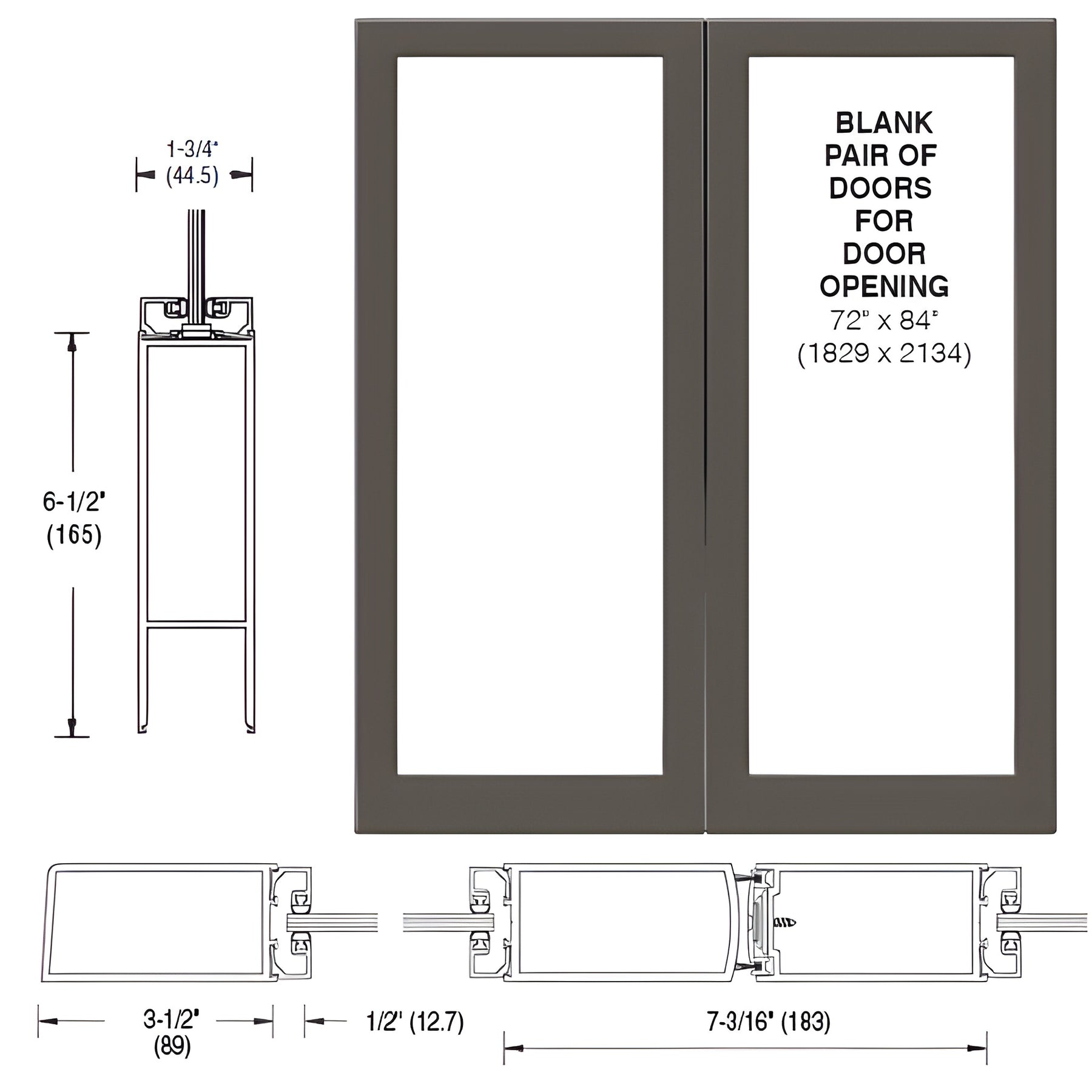 CRL-U.S. Aluminum White KYNAR® Paint Custom Blank Pair 400 Medium Stile Offset Hung Entrance Doors - No Prep