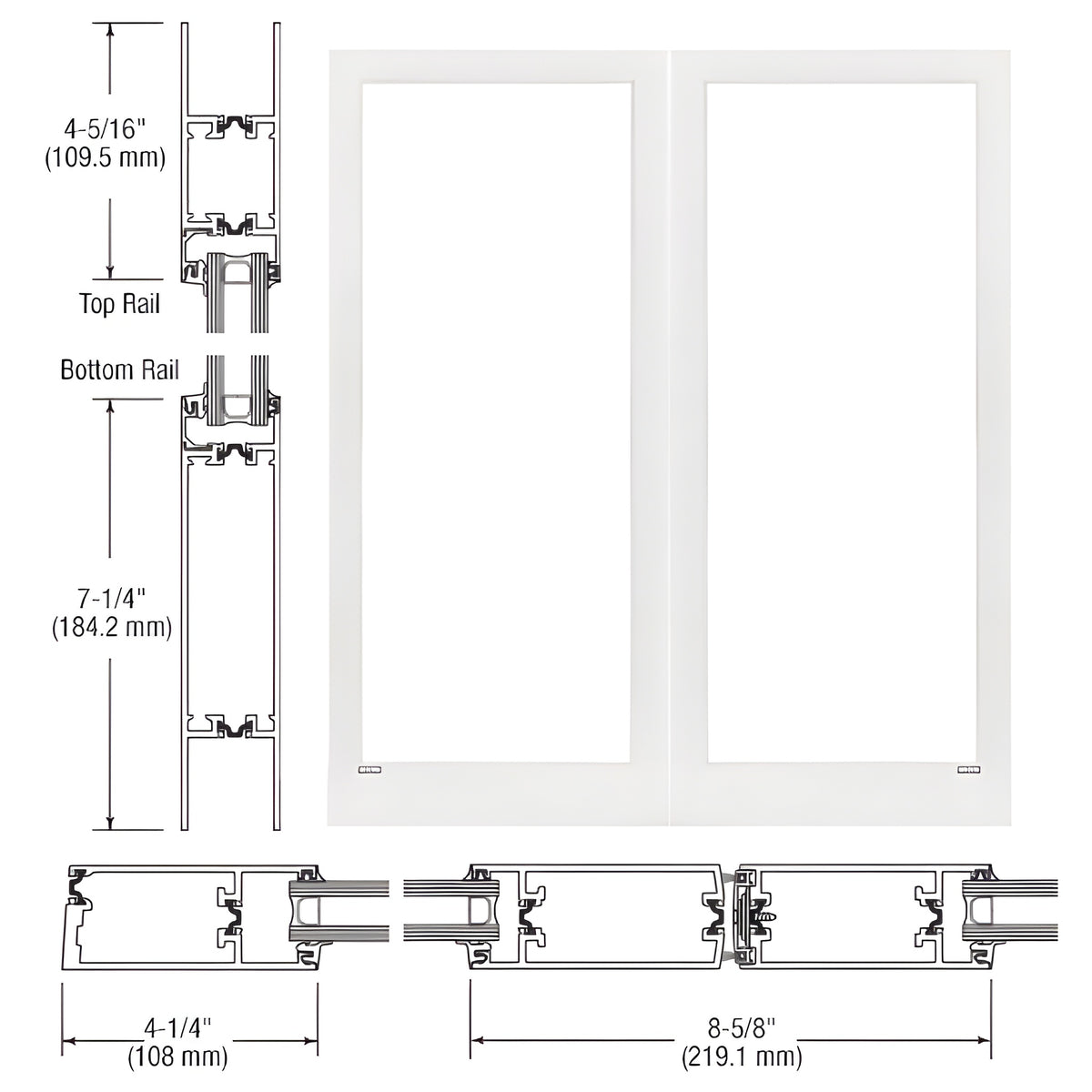 CRL-U.S. Aluminum White KYNAR® Paint Custom Blank Pair Series 400T Thermal Medium Stile Offset Hung Entrance Doors - No Prep