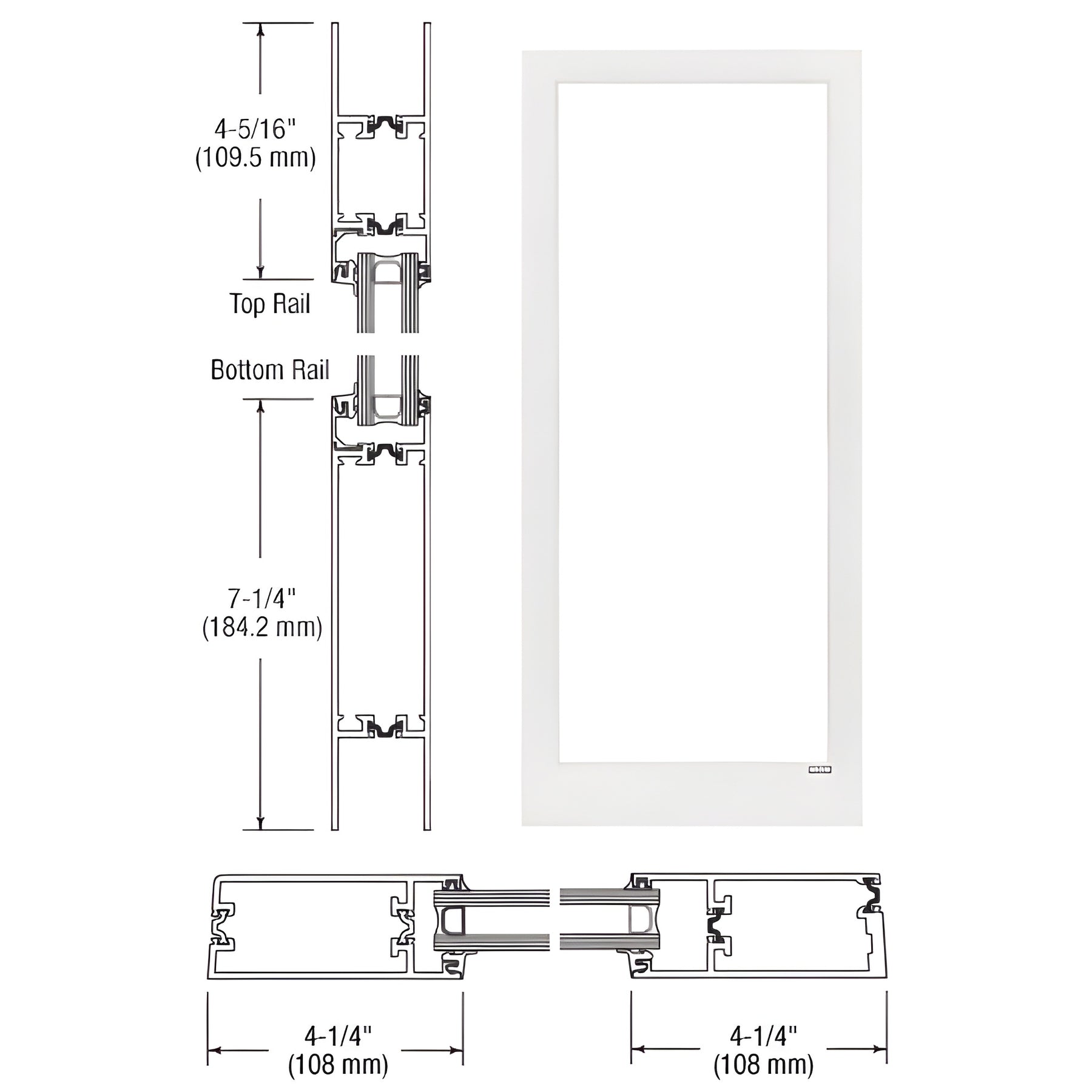 CRL-U.S. Aluminum White KYNAR® Paint Custom Blank Single Series 400T Thermal Medium Stile Offset Hung Entrance Door- No Prep