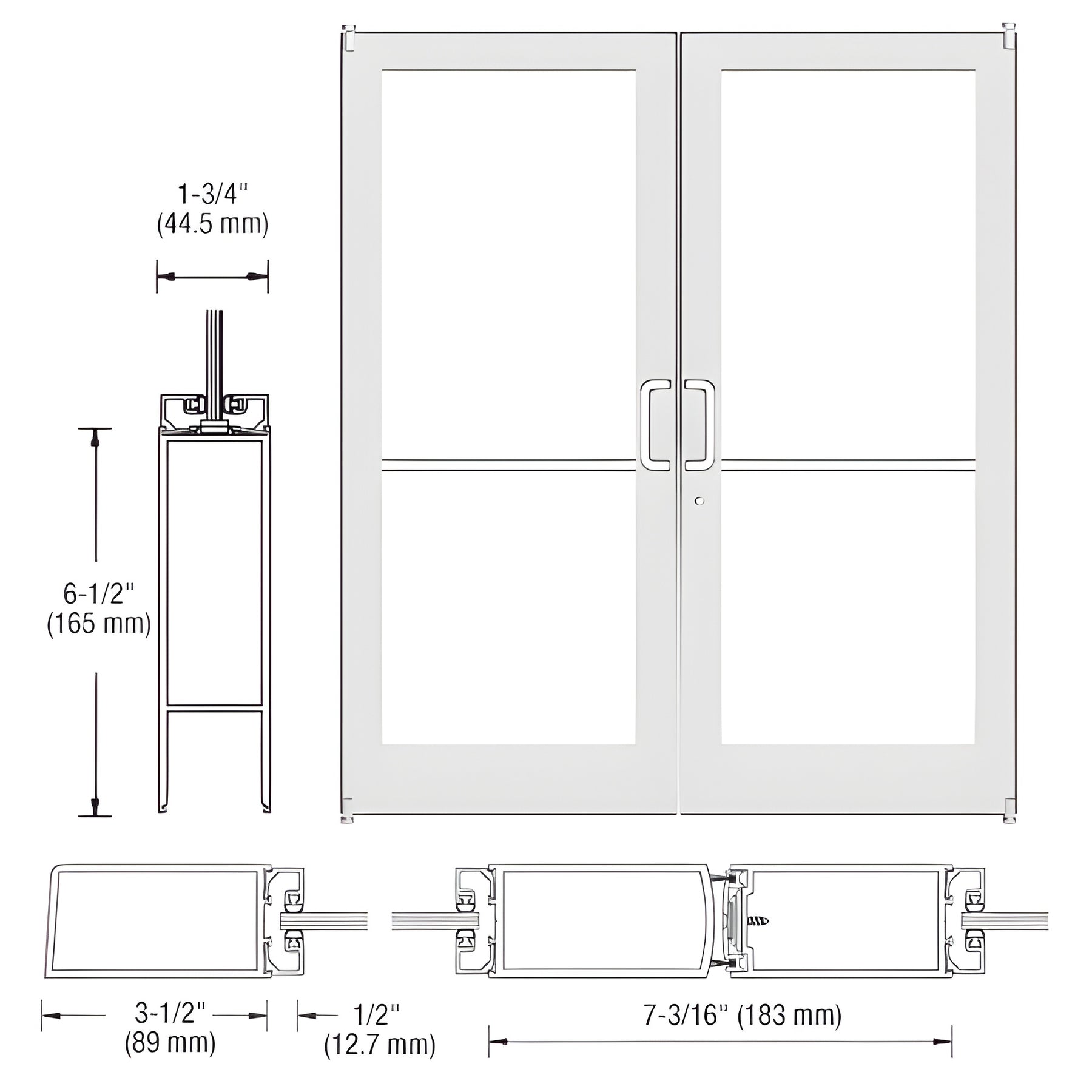 CRL-U.S. Aluminum White KYNAR® Paint Custom Pair Series 400 Medium Stile Offset Pivot Entrance Doors for Surface Mount Door Closers
