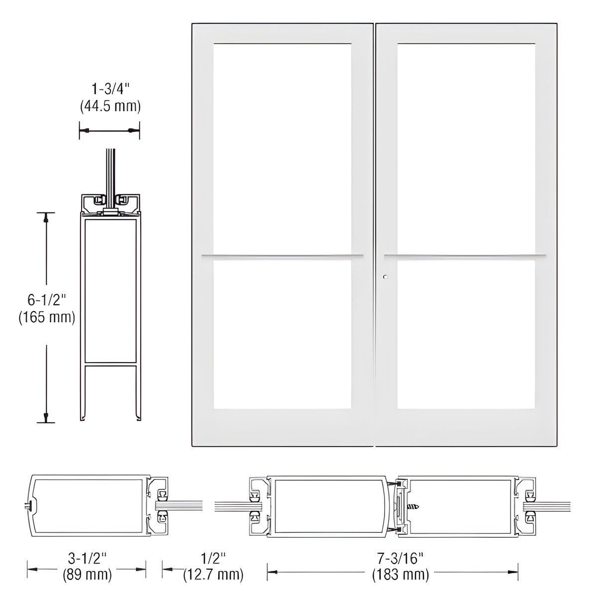 CRL-U.S. Aluminum White KYNAR® Paint Custom Pair Series 400 Medium Stile Center Pivot Entrance Doors for Overhead Concealed Door Closers