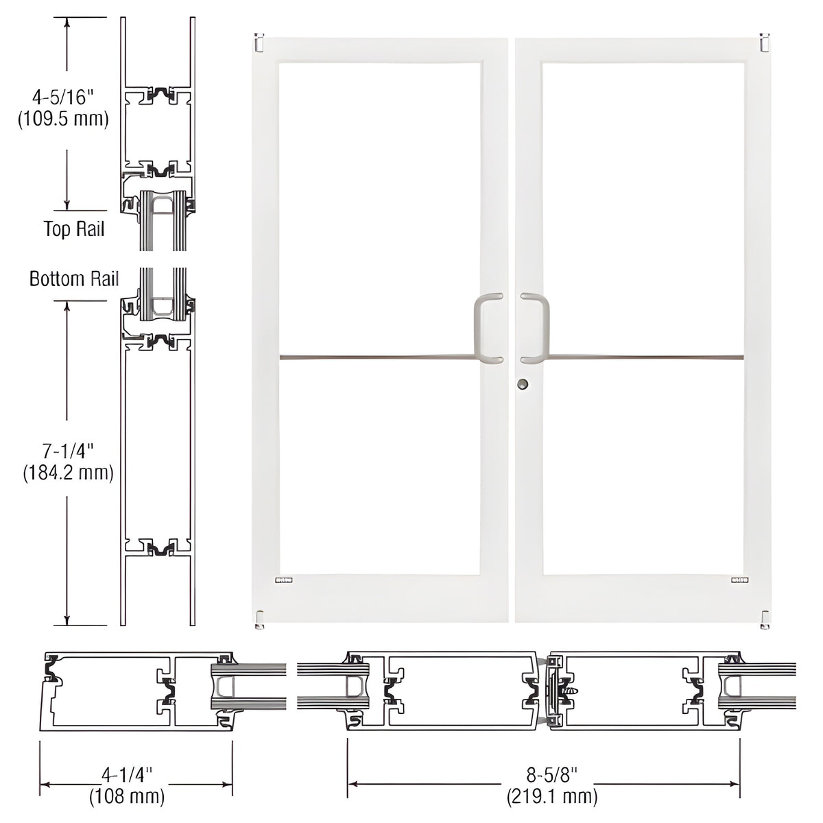 CRL-U.S. Aluminum White KYNAR® Paint Custom Pair Series 400T Thermal Medium Stile Offset Pivot Entrance Doors for Surface Mount Door Closers