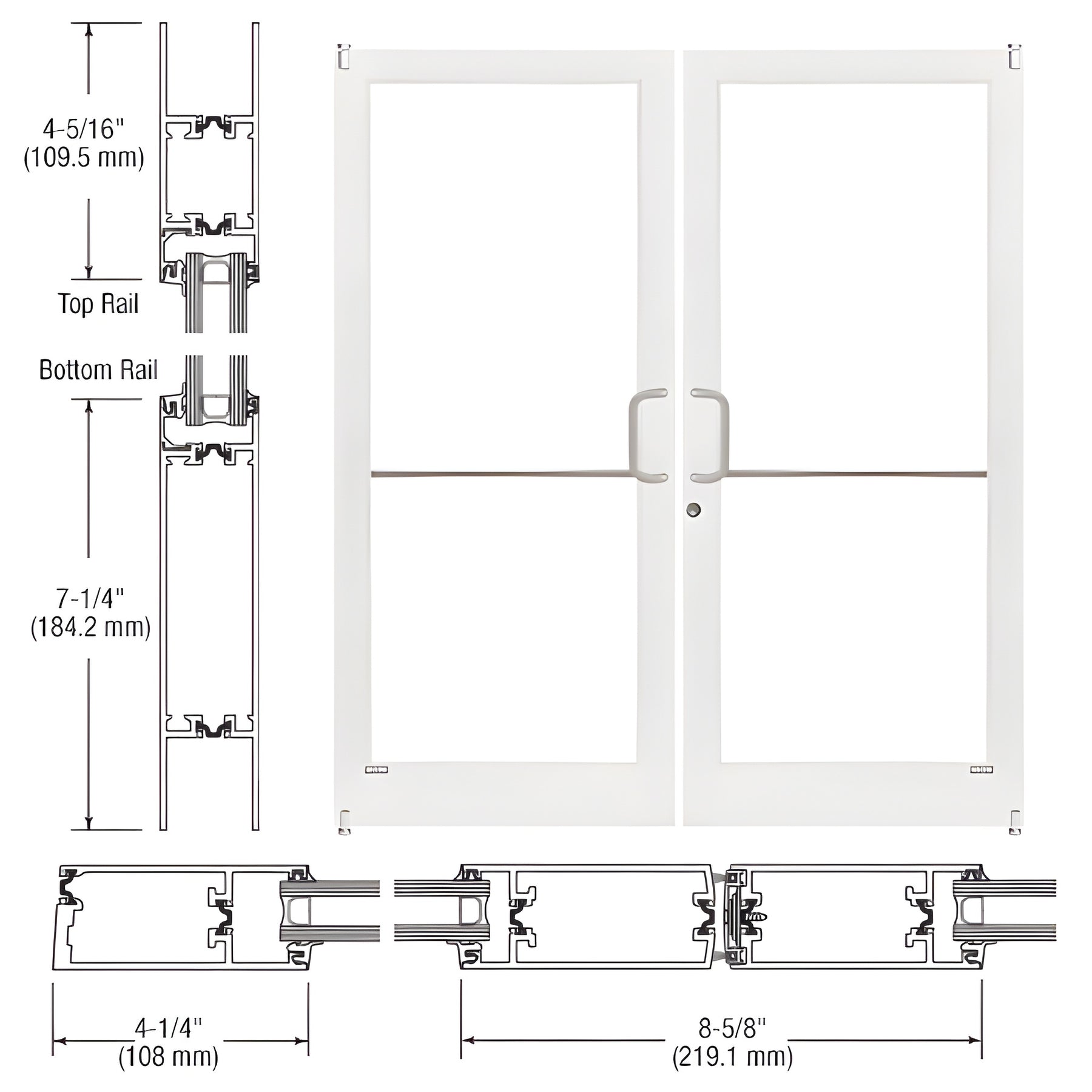 CRL-U.S. Aluminum White KYNAR® Paint Custom Pair Series 400T Thermal Medium Stile Offset Pivot Entrance Doors for Surface Mount Door Closers