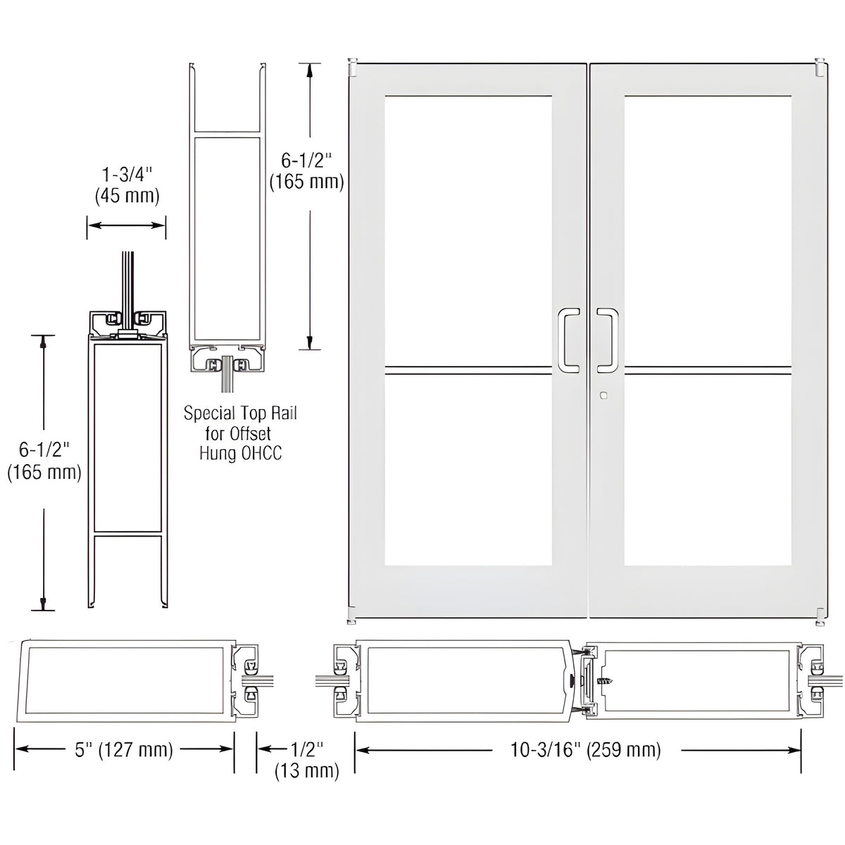 CRL-U.S. Aluminum White KYNAR® Paint Custom Pair Series 550 Wide Stile Offset Pivot Entrance Door for Overhead Concealed Door Closers