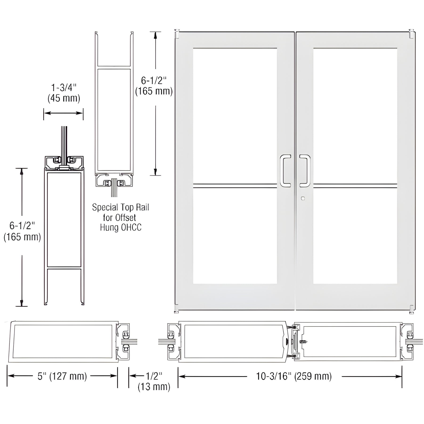 CRL-U.S. Aluminum White KYNAR® Paint Custom Pair Series 550 Wide Stile Offset Pivot Entrance Door for Overhead Concealed Door Closers