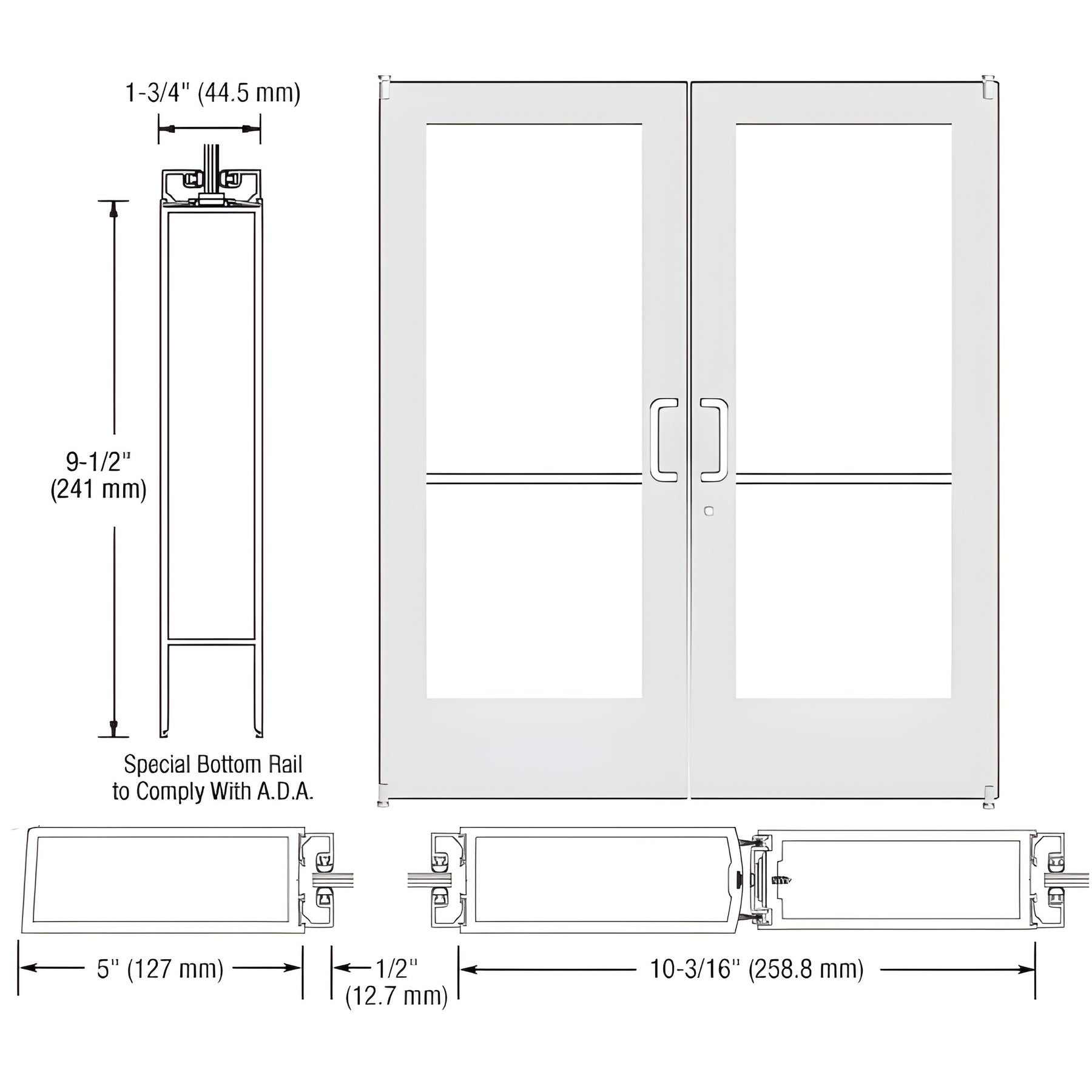 CRL-U.S. Aluminum White KYNAR® Paint Custom Pair Series 550 Wide Stile Offset Pivot Entrance Doors for Surface Mount Door Closers