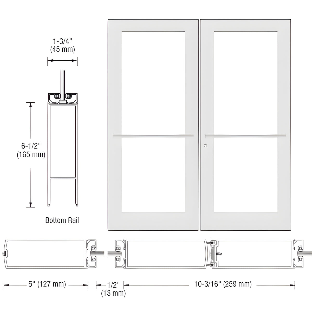 CRL-U.S. Aluminum White KYNAR® Paint Custom Pair Series 550 Wide Stile Center Pivot Entrance Door for Overhead Concealed Door Closers