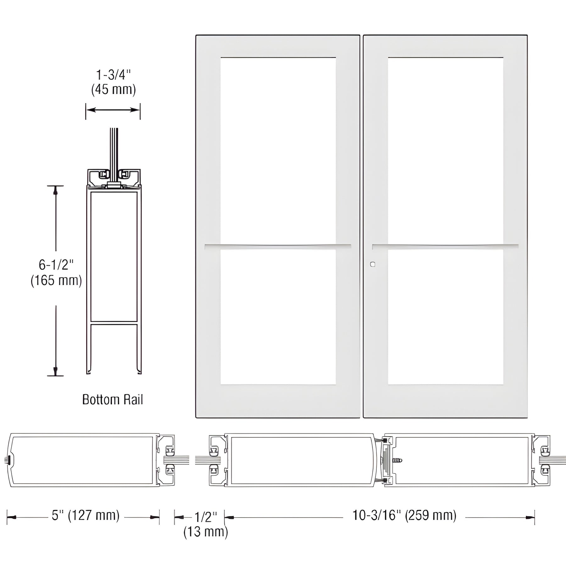 CRL-U.S. Aluminum White KYNAR® Paint Custom Pair Series 550 Wide Stile Center Pivot Entrance Door for Overhead Concealed Door Closers