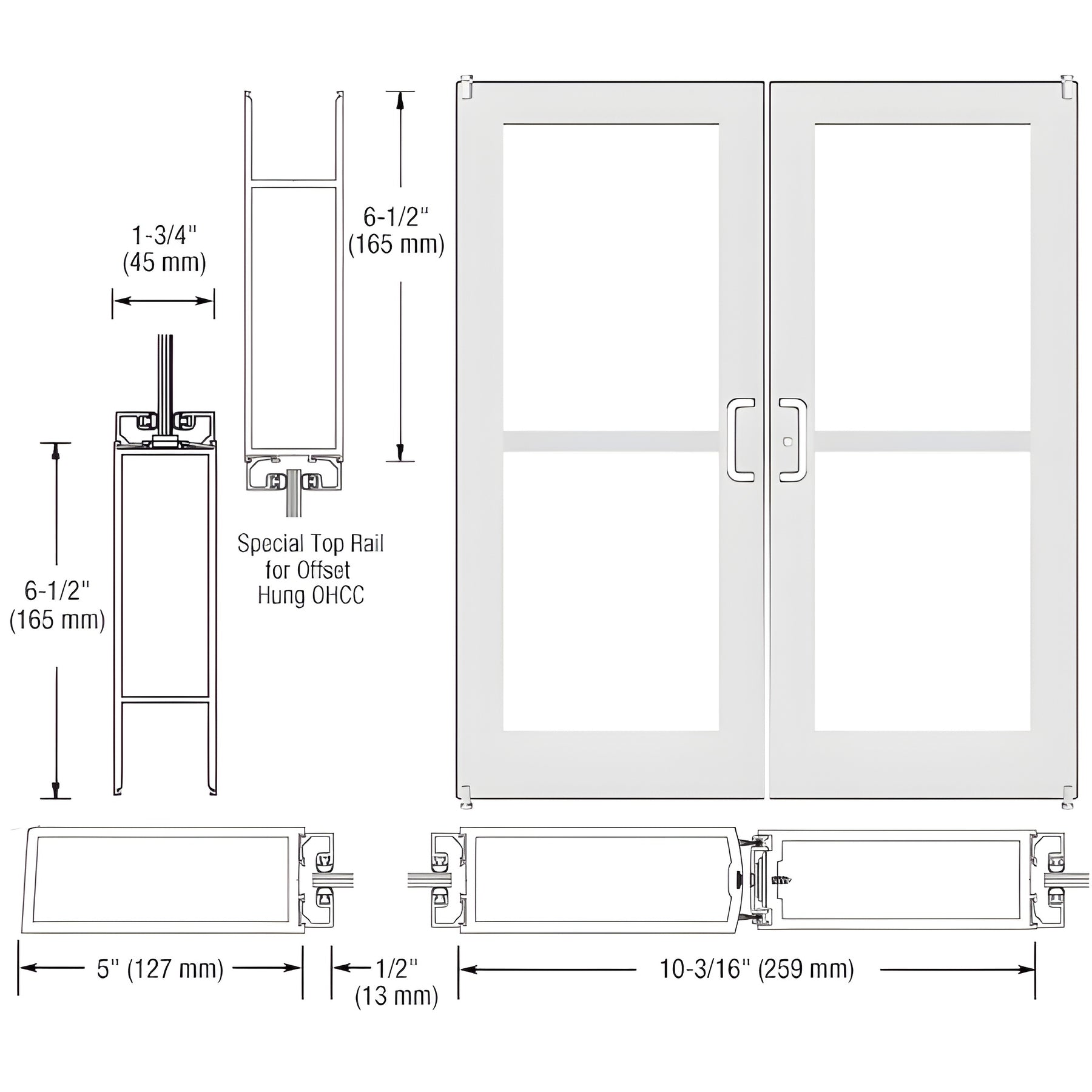 CRL-U.S. Aluminum White KYNAR® Paint Custom Pair Series 550 Wide Stile Offset Pivot Entrance Doors For Panics and Overhead Concealed Door Closers