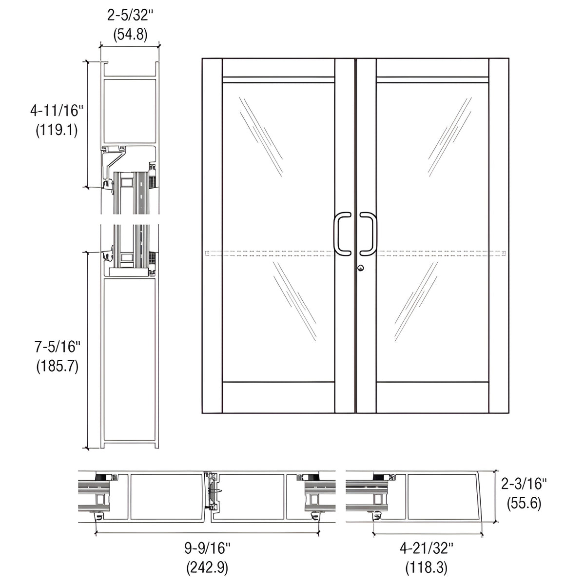 CRL-U.S. Aluminum White KYNAR® Paint Custom Pair Series 604 Blast Resistant Butt Hinge Entrance Doors for Surface Mount Door Closers
