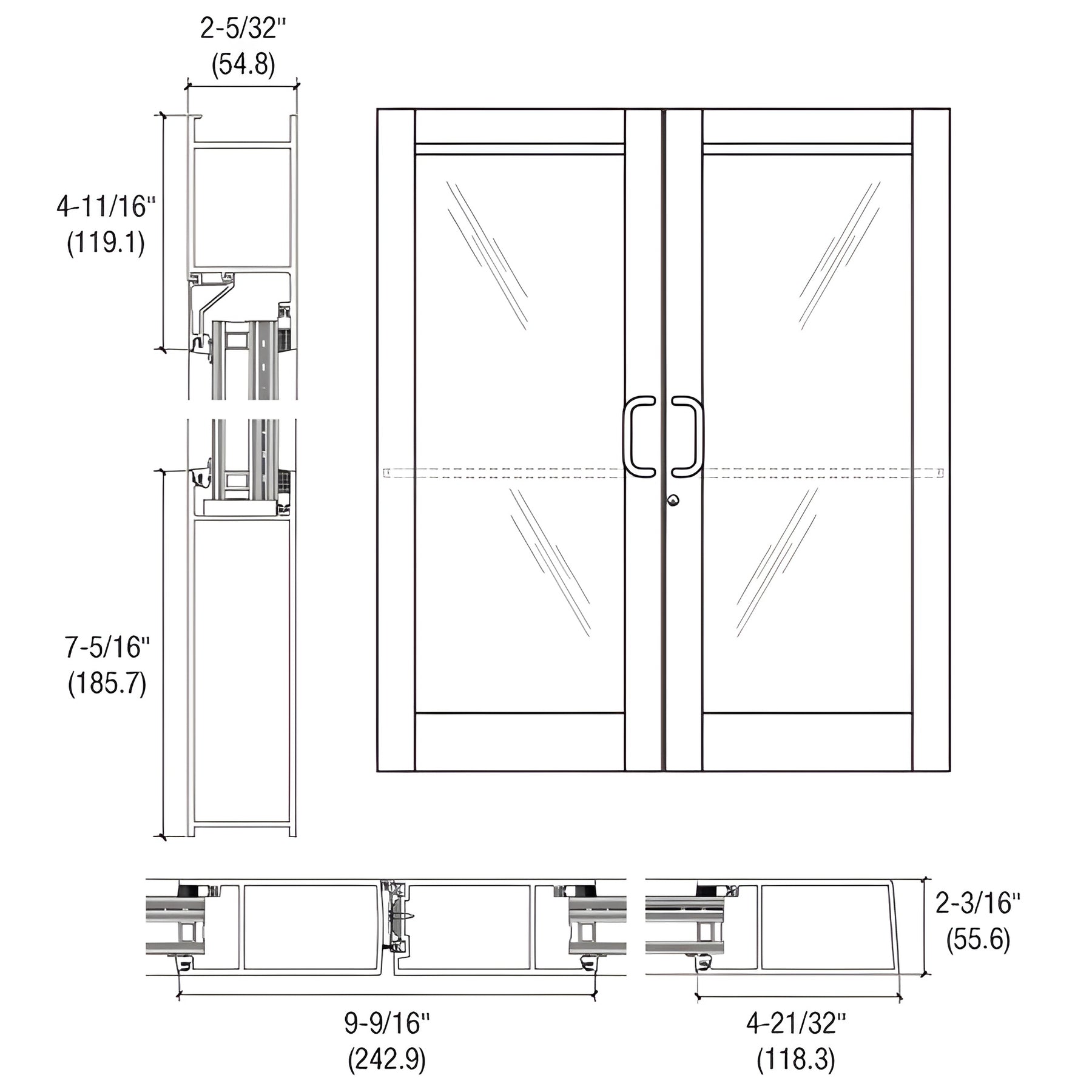 CRL-U.S. Aluminum White KYNAR® Paint Custom Pair Series 604 Blast Resistant Butt Hinge Entrance Doors with Panics for Surface Mount Door Closers