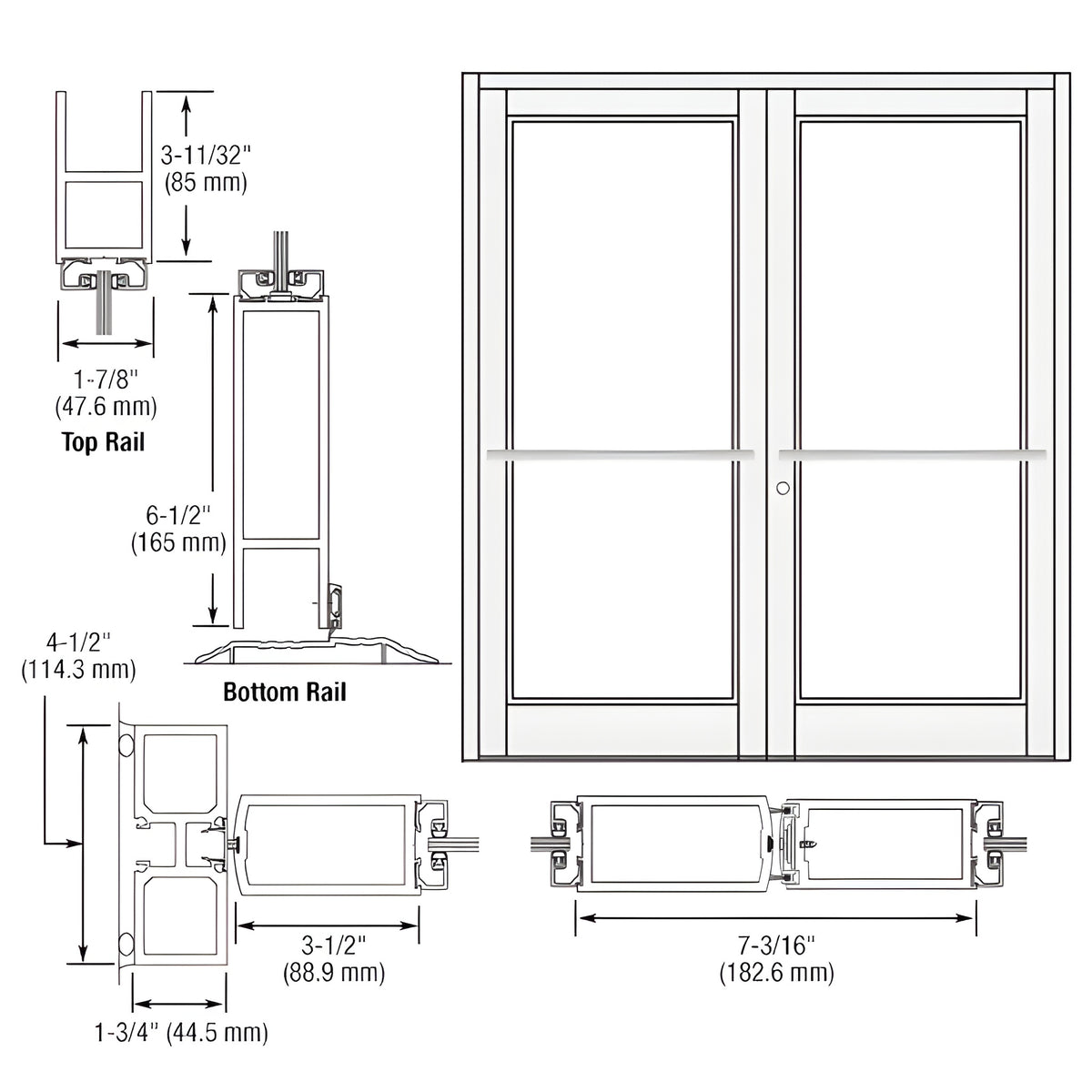 CRL-U.S. Aluminum White KYNAR® Paint Custom Pair Series 800 Durafront Medium Stile Center Pivot Entrance Doors for Overhead Concealed Door Closers