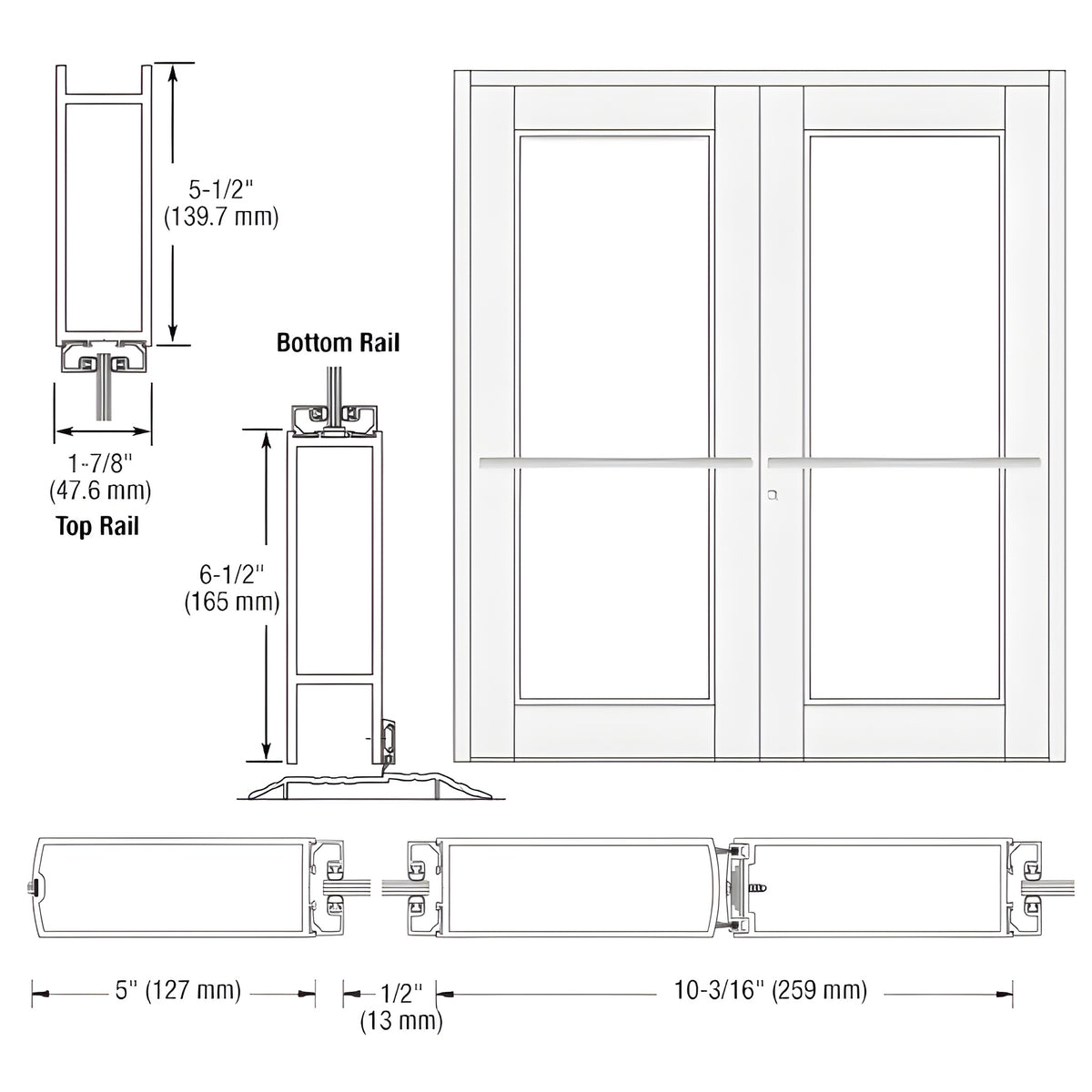 CRL-U.S. Aluminum White KYNAR® Paint Custom Pair Series 850 Durafront Wide Stile Center Pivot Entrance Doors for Overhead Concealed Door Closers