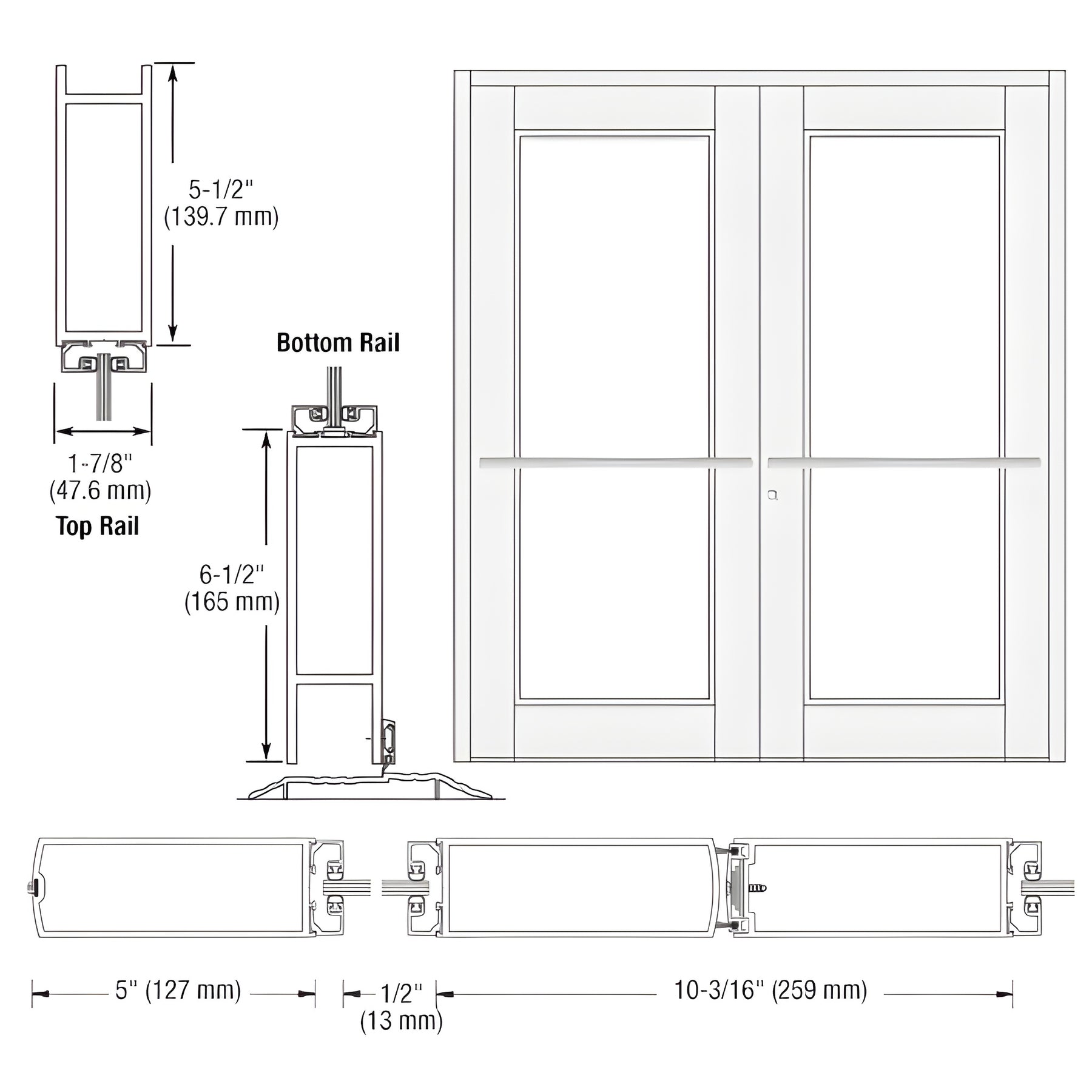 CRL-U.S. Aluminum White KYNAR® Paint Custom Pair Series 850 Durafront Wide Stile Center Pivot Entrance Doors for Overhead Concealed Door Closers