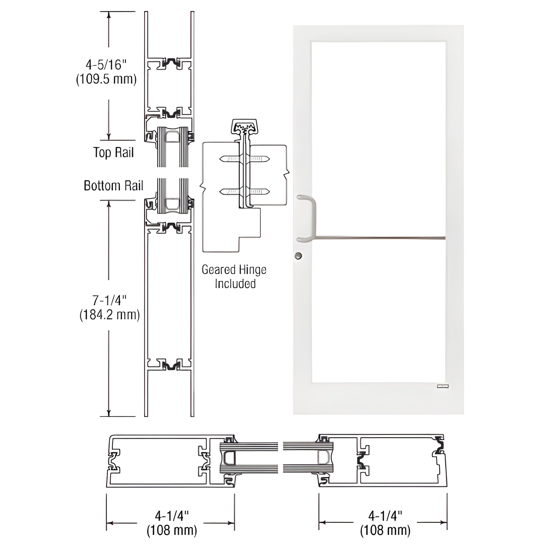 CRL-U.S. Aluminum White KYNAR® Paint Custom Single 36" x 84" Series 400T Medium Stile Gear Hinge Entrance Door