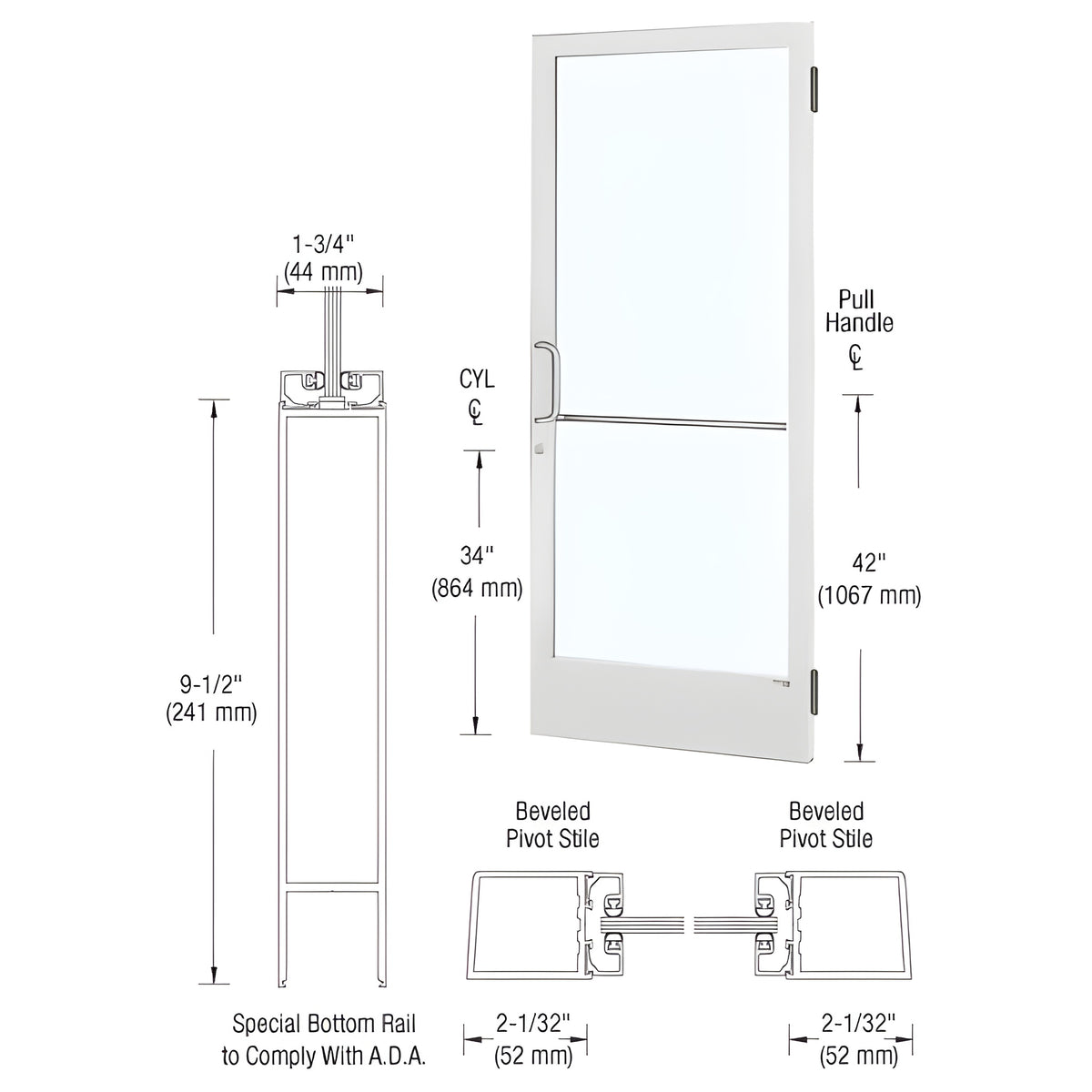 CRL-U.S. Aluminum White KYNAR® Paint Custom Single 36" x 84" Series 250 Narrow Stile Butt Hinge Entrance Door