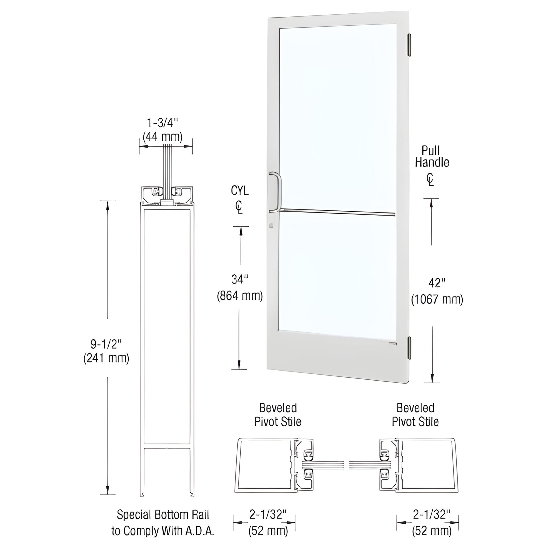 CRL-U.S. Aluminum White KYNAR® Paint Custom Single 36" x 84" Series 250 Narrow Stile Butt Hinge Entrance Door